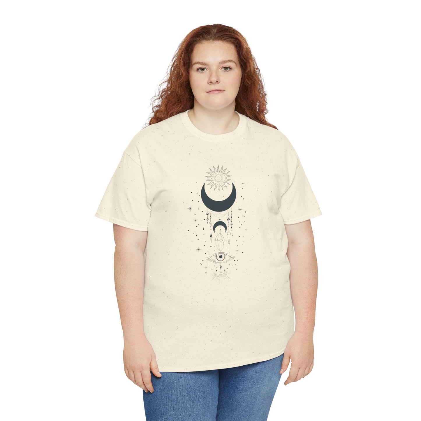 Celestial Moon & Sun Shirt | Boho Mystical Line Art Tee | Spiritual Astrology Gift | Heavy Cotton Unisex Top | Witchy Yoga T-Shirt