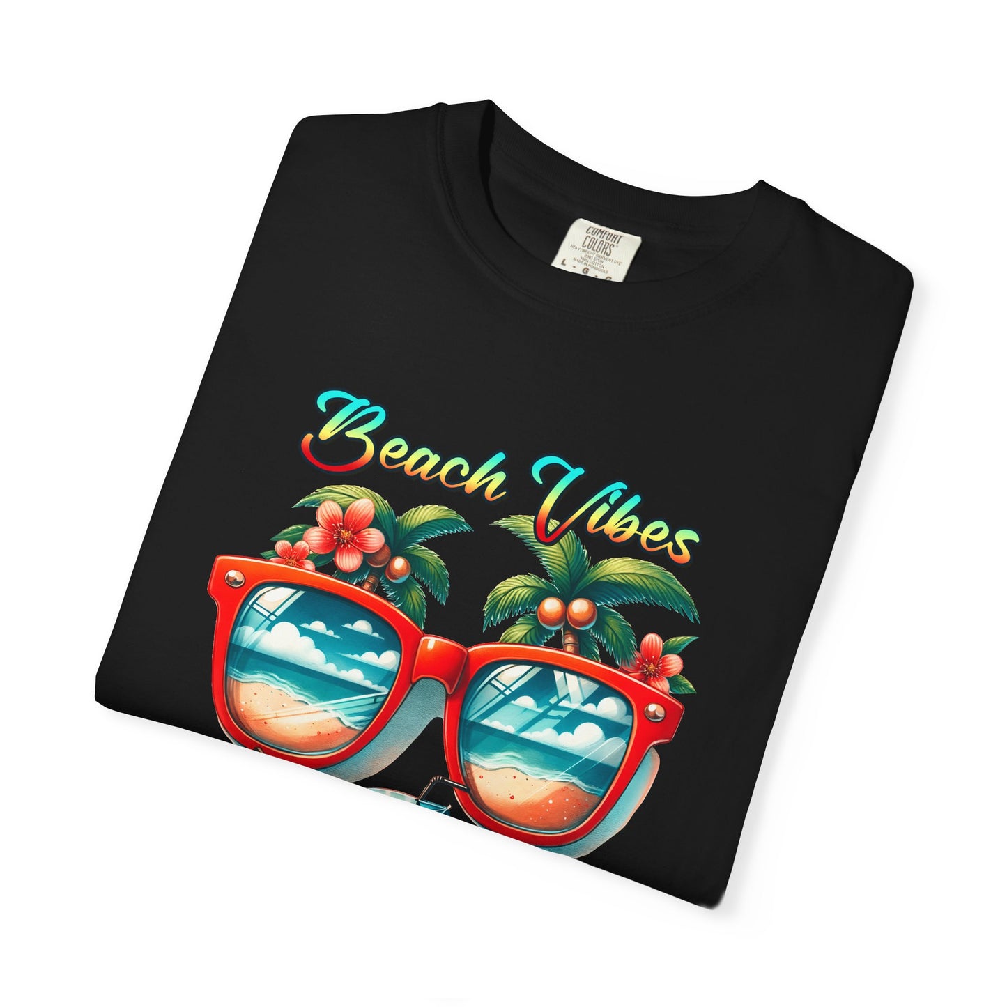 Beach Vibes Graphic Tee – Retro Sunglasses, Palm Trees & Sunset Summer Shirt