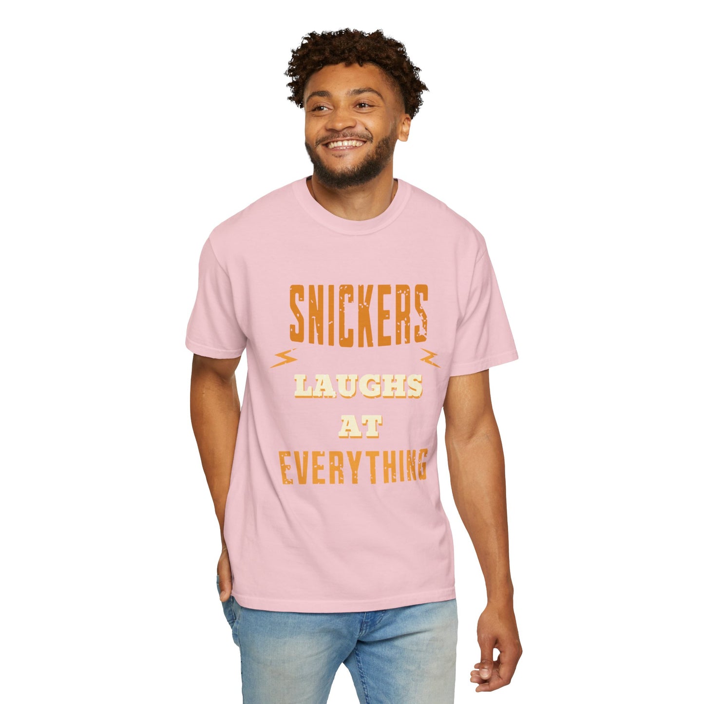 Cheerful 'Laughs at Everything' T-Shirt - coworker/friend Inspired Humorous Fun Shirt