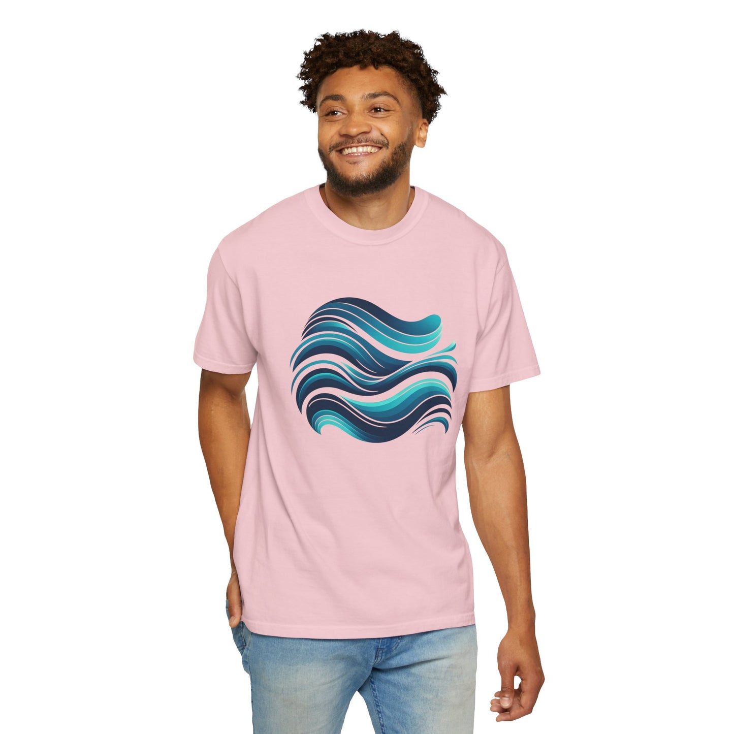 Abstract Ocean Wave T-Shirt  Modern Aqua Design   Artistic Sea Wave