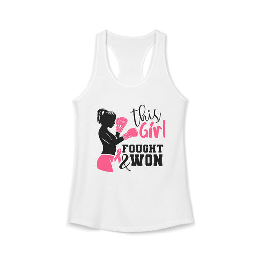 This Girl Fought & Won Tank Top | Breast Cancer Survivor Shirt | Pink Boxing Gloves Racerback | Chemo Recovery Gift | Victory Outfit