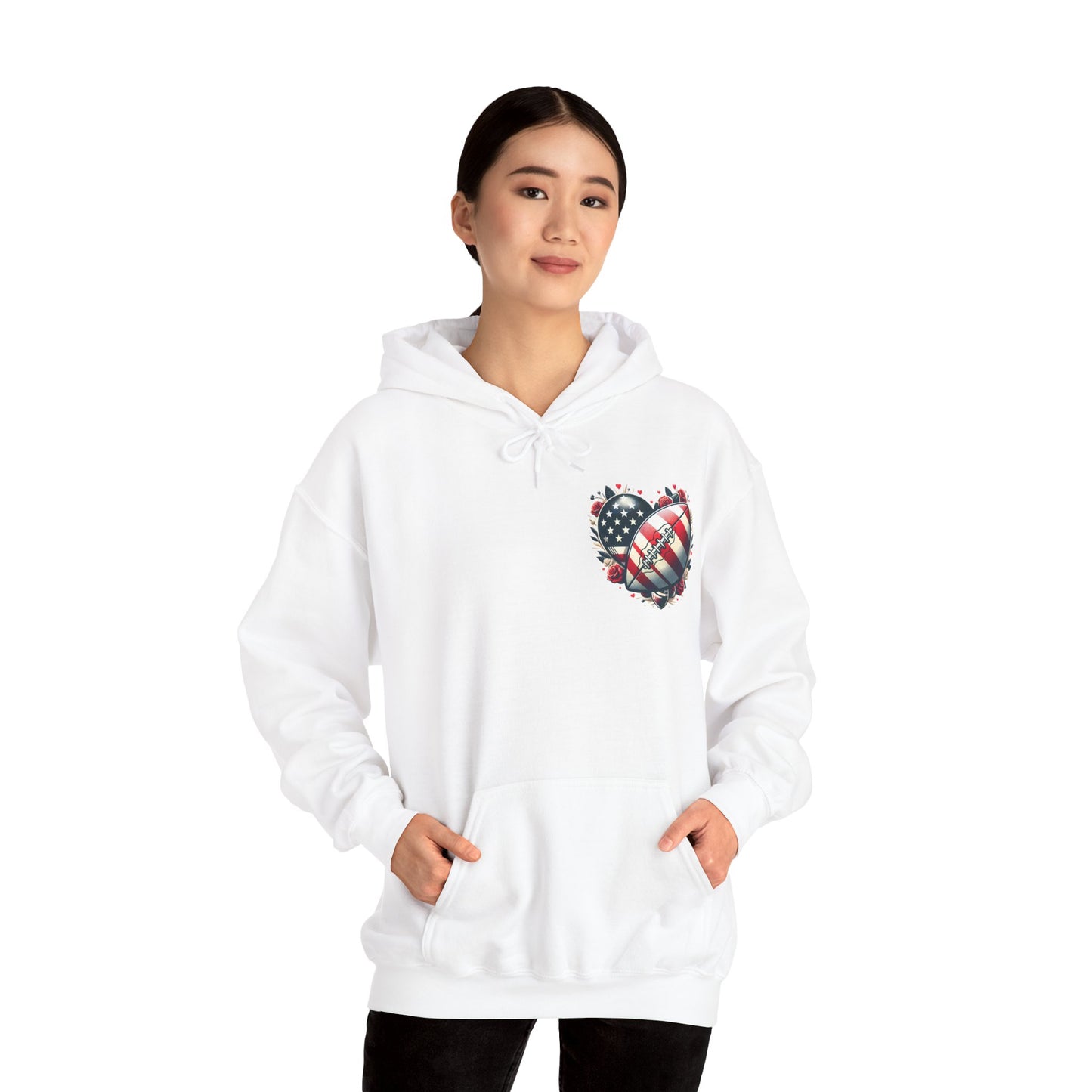 Touchdown Soul: Patriotic American Flag Football Heart Hoodie