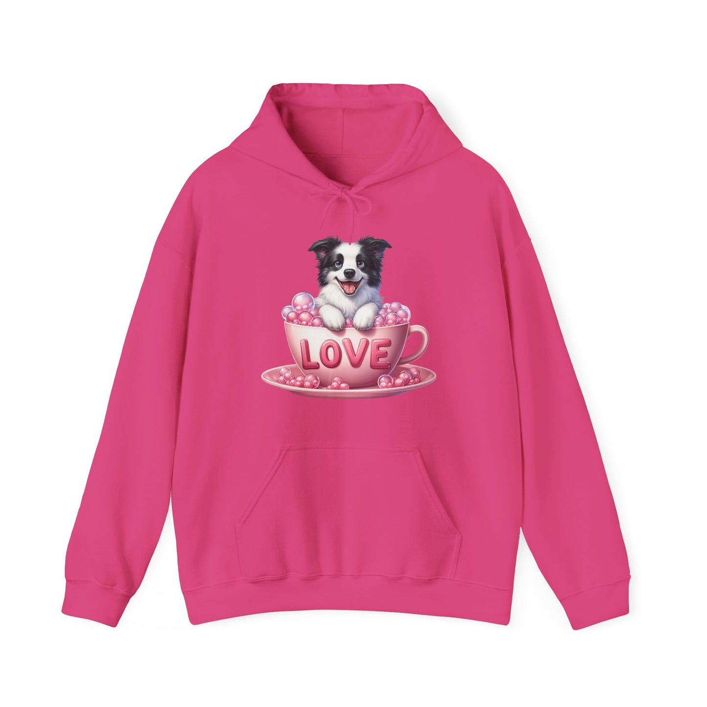 Viral Puppy Love Border Collie Hoodie - Cute Dog in Pink Cup Graphic Unisex Sweatshirt - Adorable Gift for Border Collie Lovers
