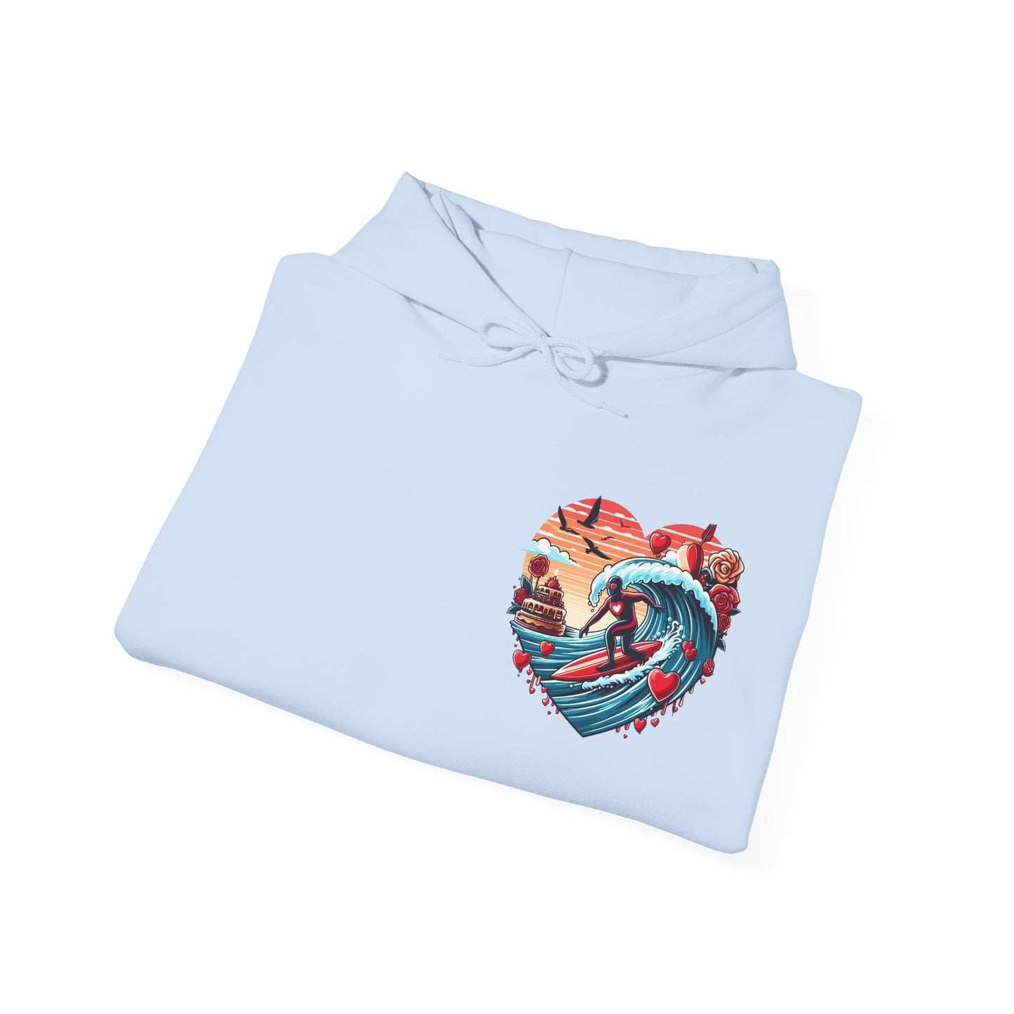 Surfing Love Heart Hoodie Surfer Wave Unisex Sweatshirt - Viral Romantic Beach Gift