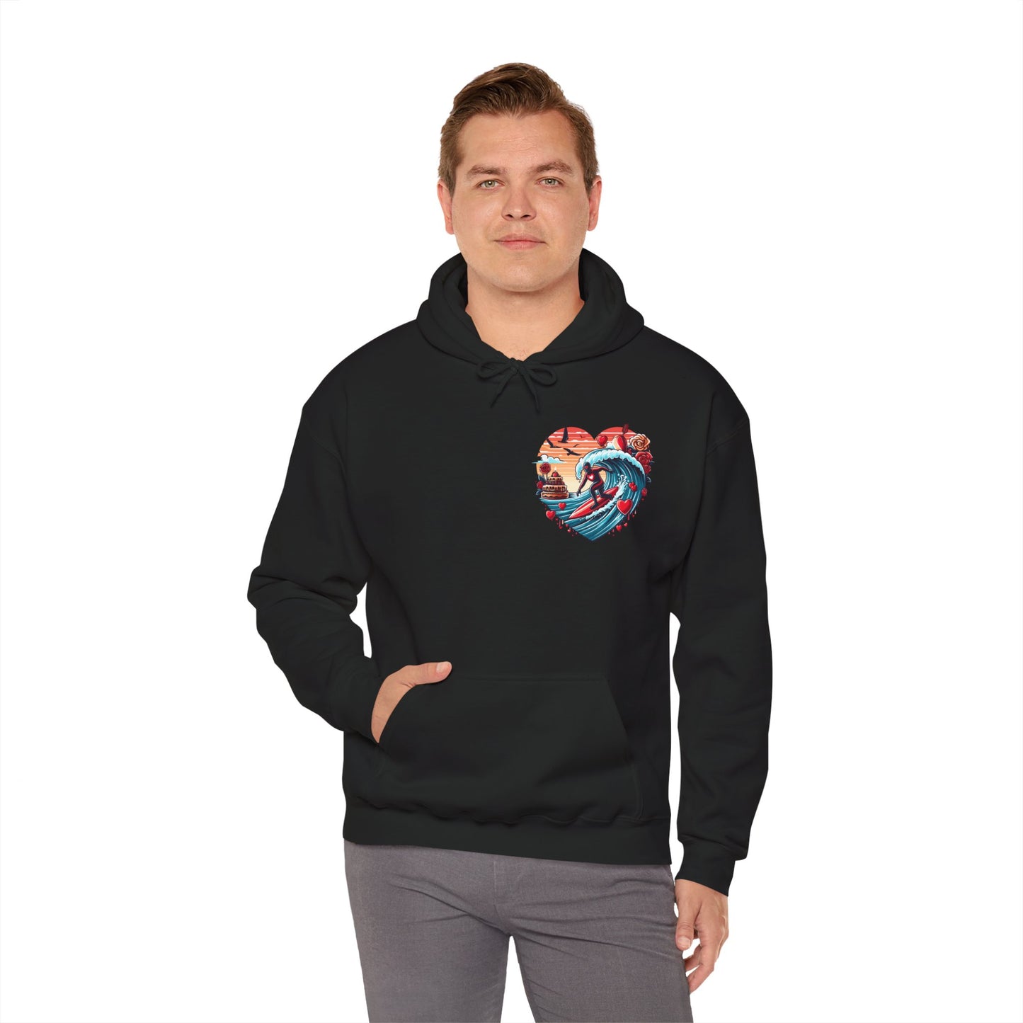 Surfing Love Heart Hoodie Surfer Wave Unisex Sweatshirt - Viral Romantic Beach Gift