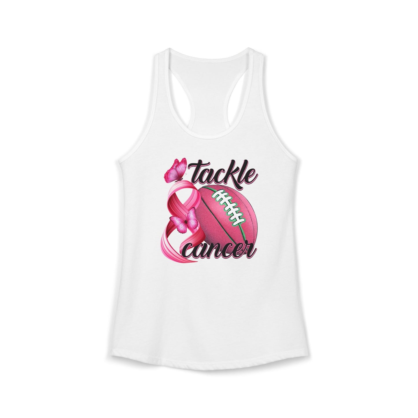 Tackle Cancer Tank Top | Pink Football Breast Cancer Awareness Shirt | Butterfly Hope Gift | Women's Sporty Racerback | October Support Gea