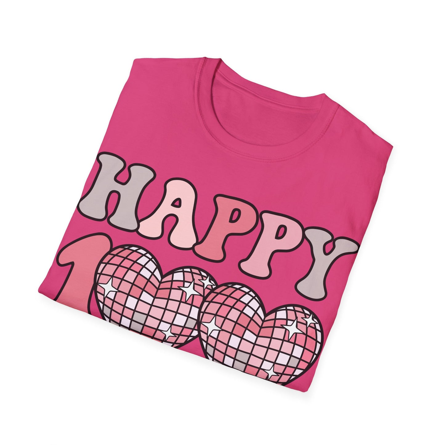 Happy 100 Days of School Shirt | Retro Disco Hearts Black Tee | Pink Groovy Teacher Outfit | Cute Student Milestone Gift