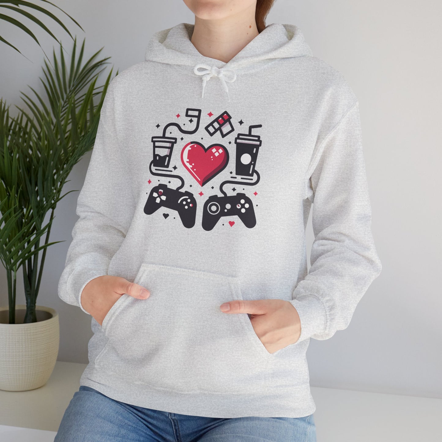 Viral Gamer Heart Life Hoodie - Retro Controllers Soda & Snacks Graphic Unisex Sweatshirt - Ultimate Gaming Gift