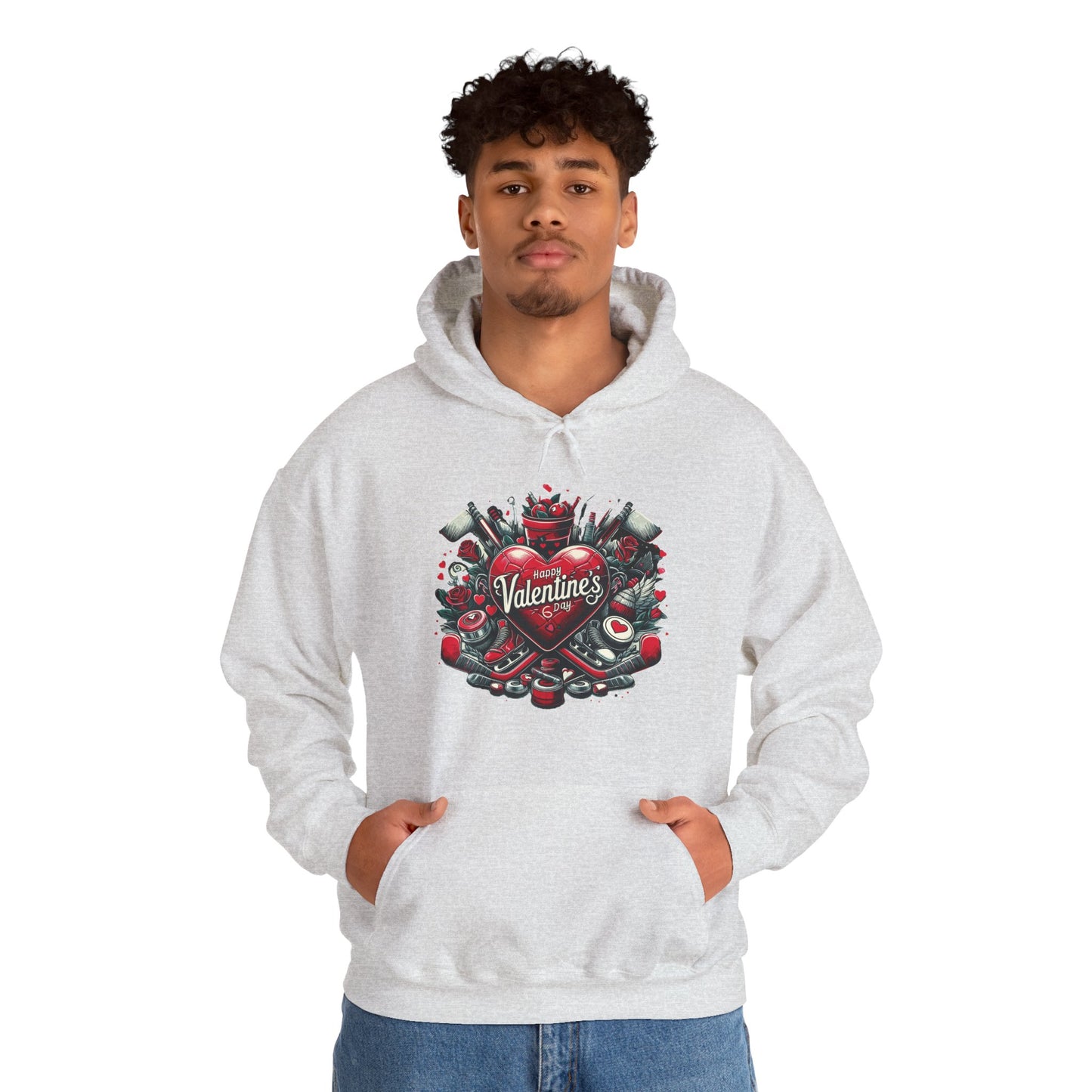 Valentine's Day Heart and Roses Hoodie, Romantic Couple Skatewear, Love ice hockey Themed Sweatshirt