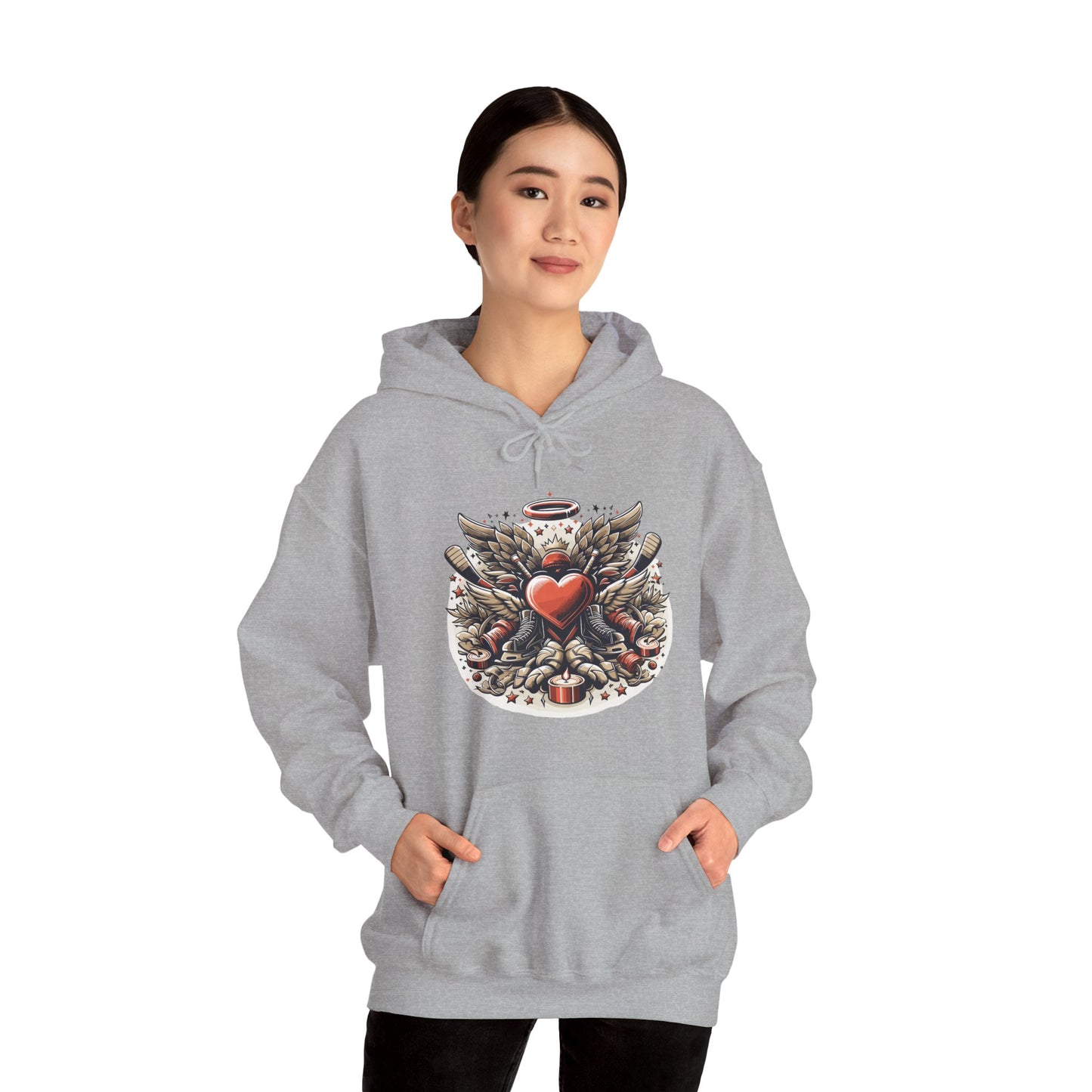 Hockey Heart & Angel Wings Hoodie | Edgy "Love the Game" Sweatshirt | Unique Sports Valentine's Gift