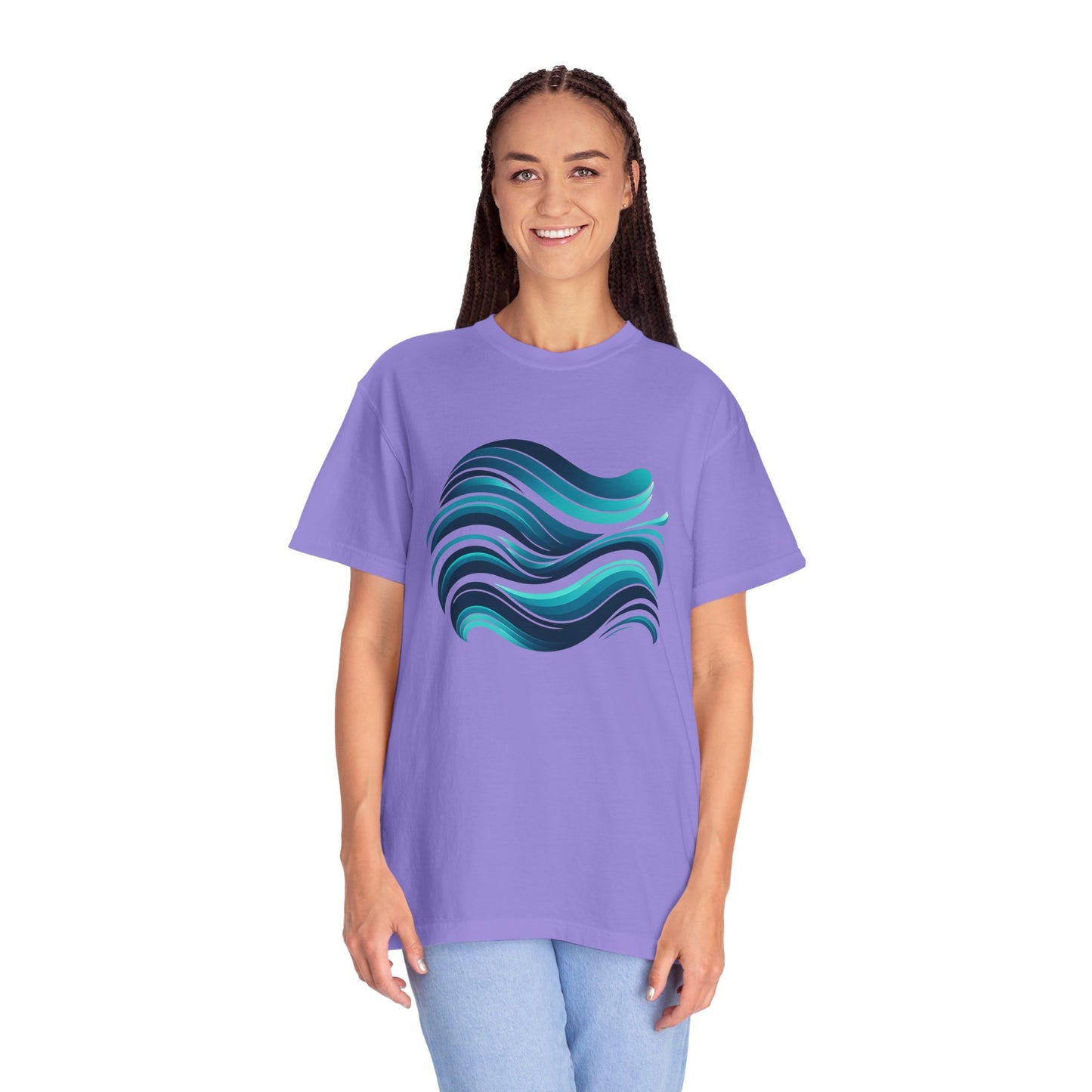 Abstract Ocean Wave T-Shirt  Modern Aqua Design   Artistic Sea Wave