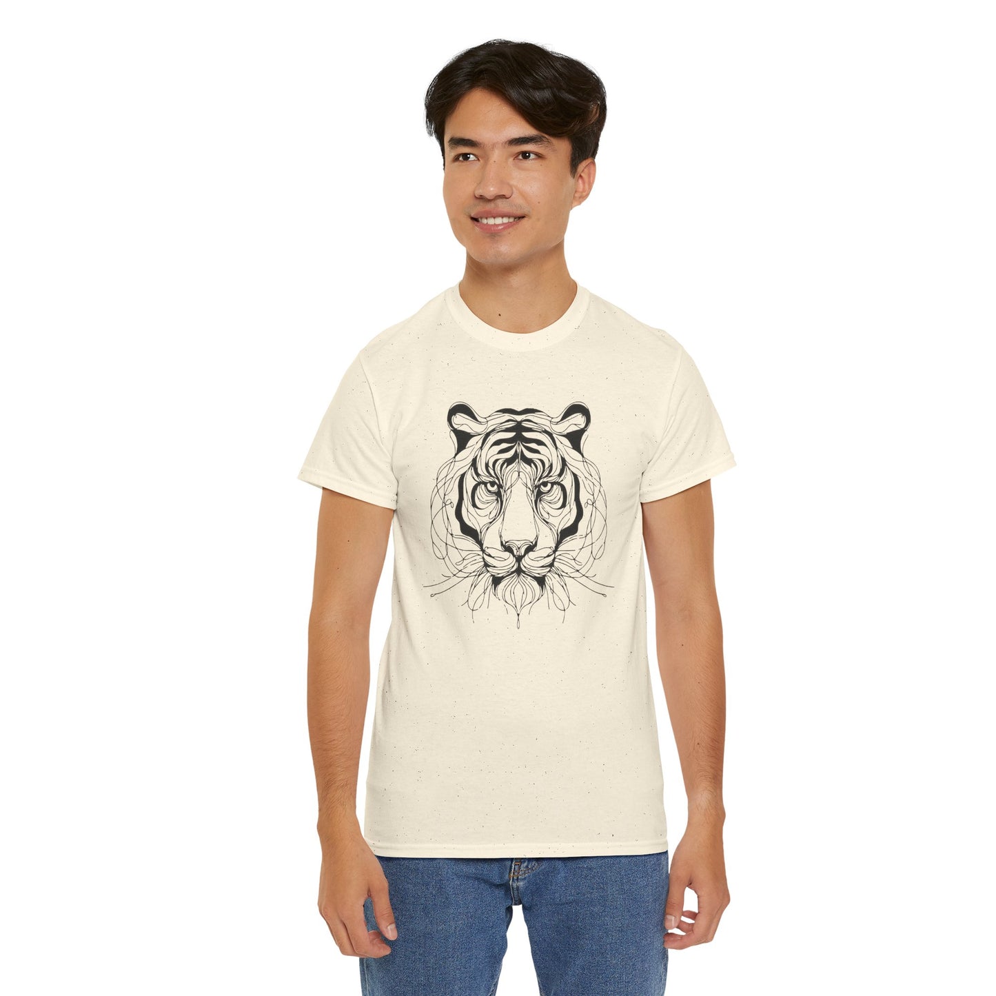Tiger Line Art Shirt | Wild Animal Sketch Tee | Minimalist Big Cat Face Top | Heavy Cotton 100% Cotton Gift | Unisex Graphic T-Shirt
