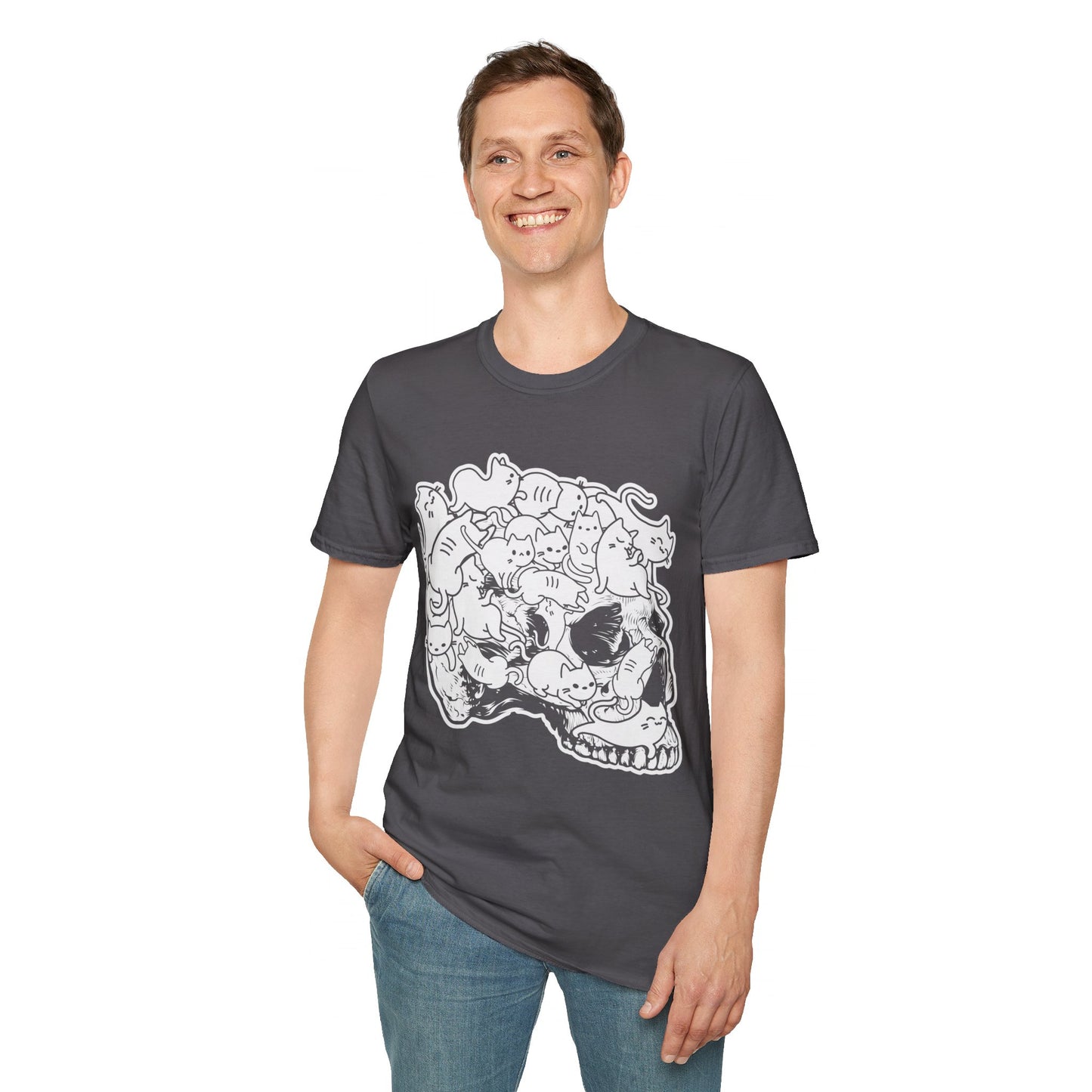 Spooky Feline Fun - Halloween Skull & Cats T-Shirt | Unique October Apparel