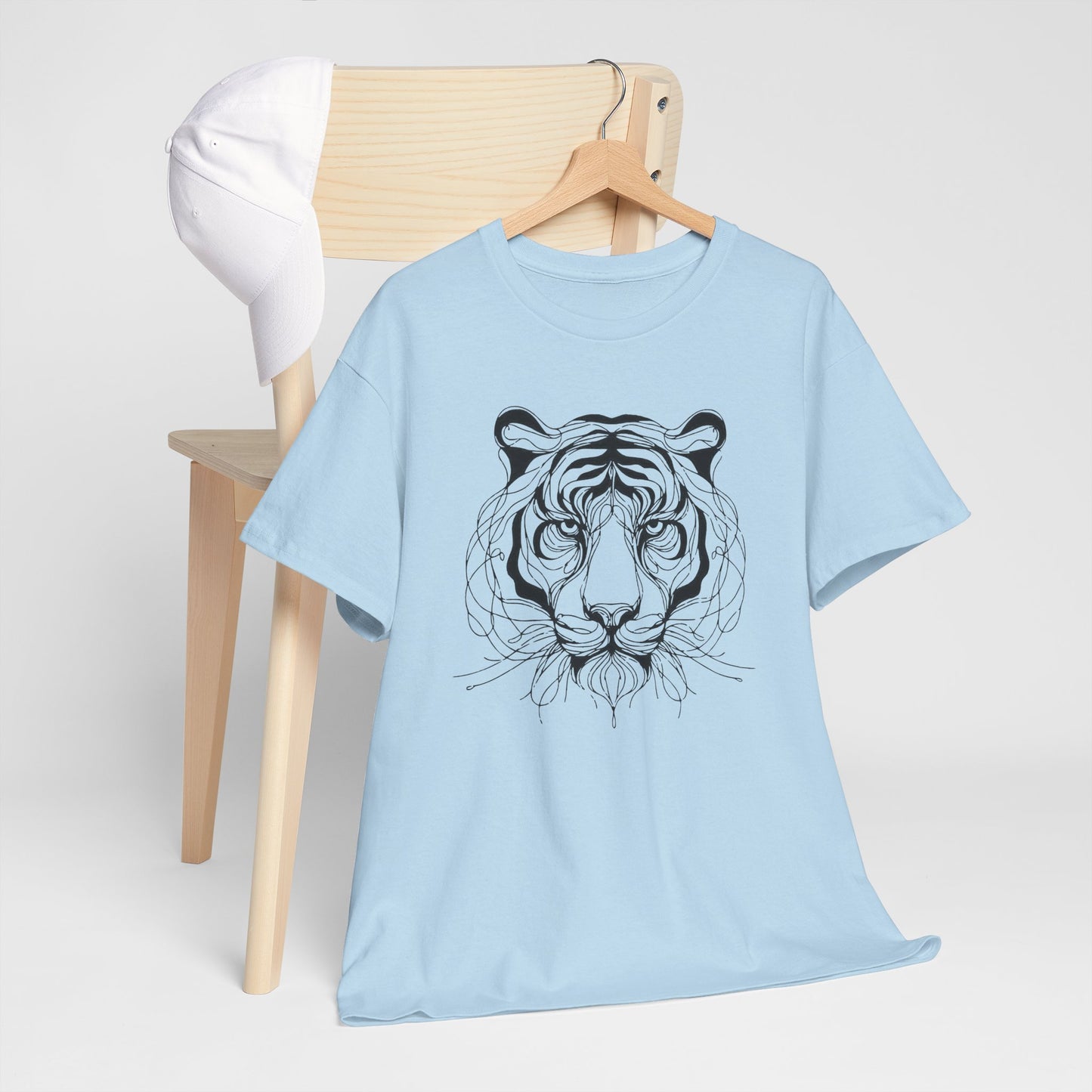 Tiger Line Art Shirt | Wild Animal Sketch Tee | Minimalist Big Cat Face Top | Heavy Cotton 100% Cotton Gift | Unisex Graphic T-Shirt