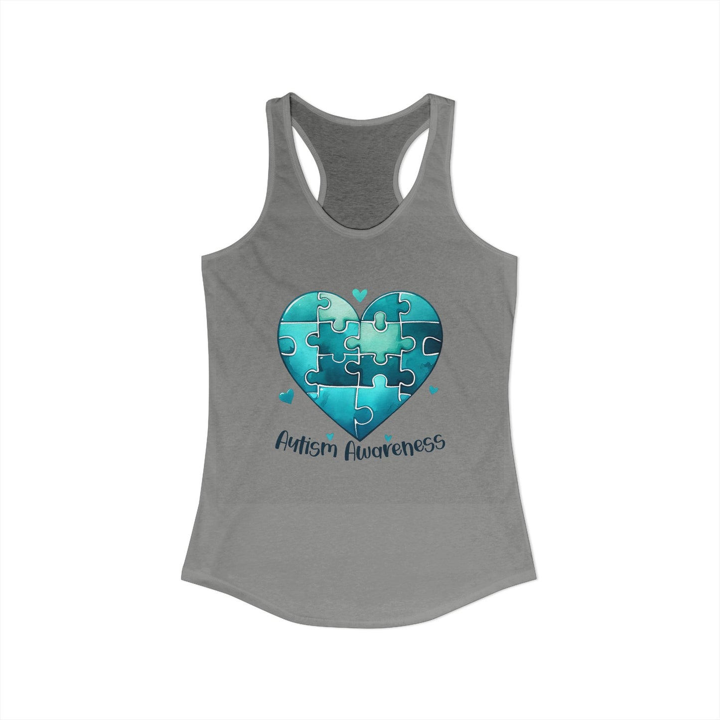 Women’s Autism Awareness Racerback Tank Top – Teal Heart Puzzle Design