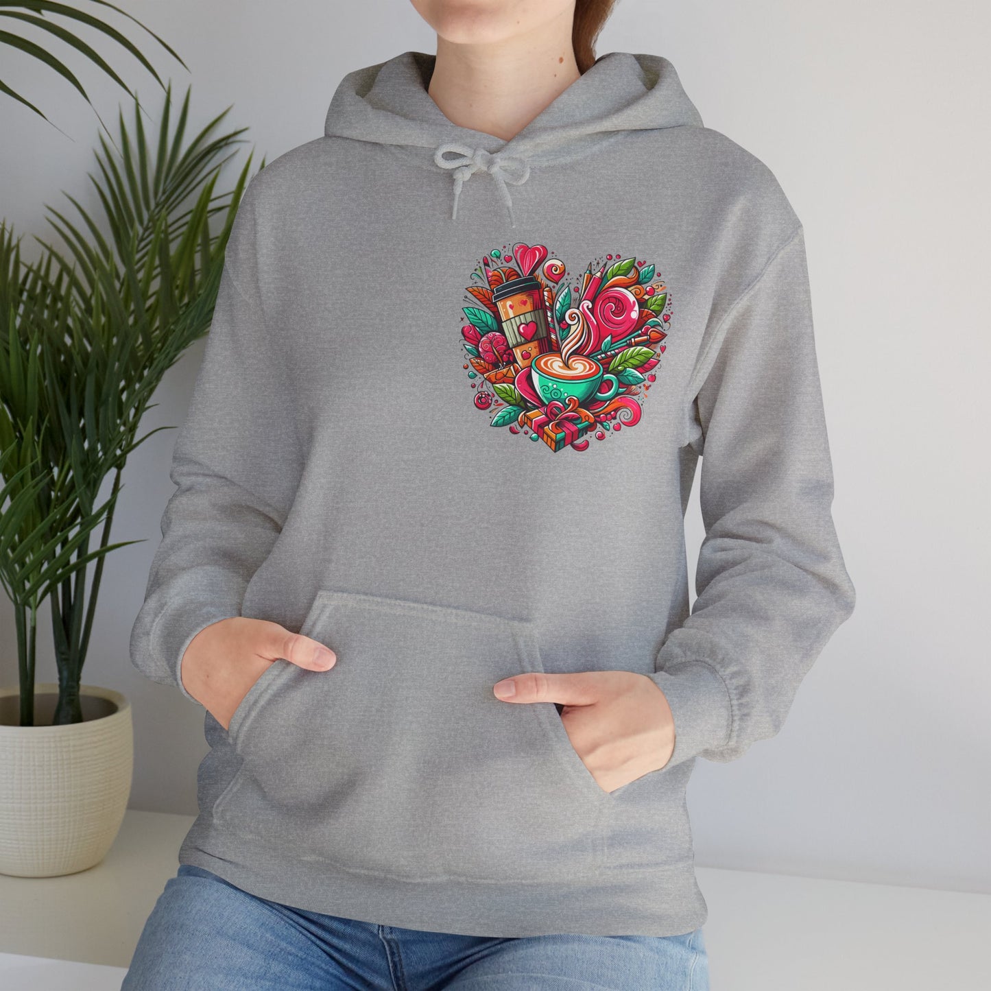 Urban Brew: Vibrant Graffiti Coffee Love Heart Hoodie