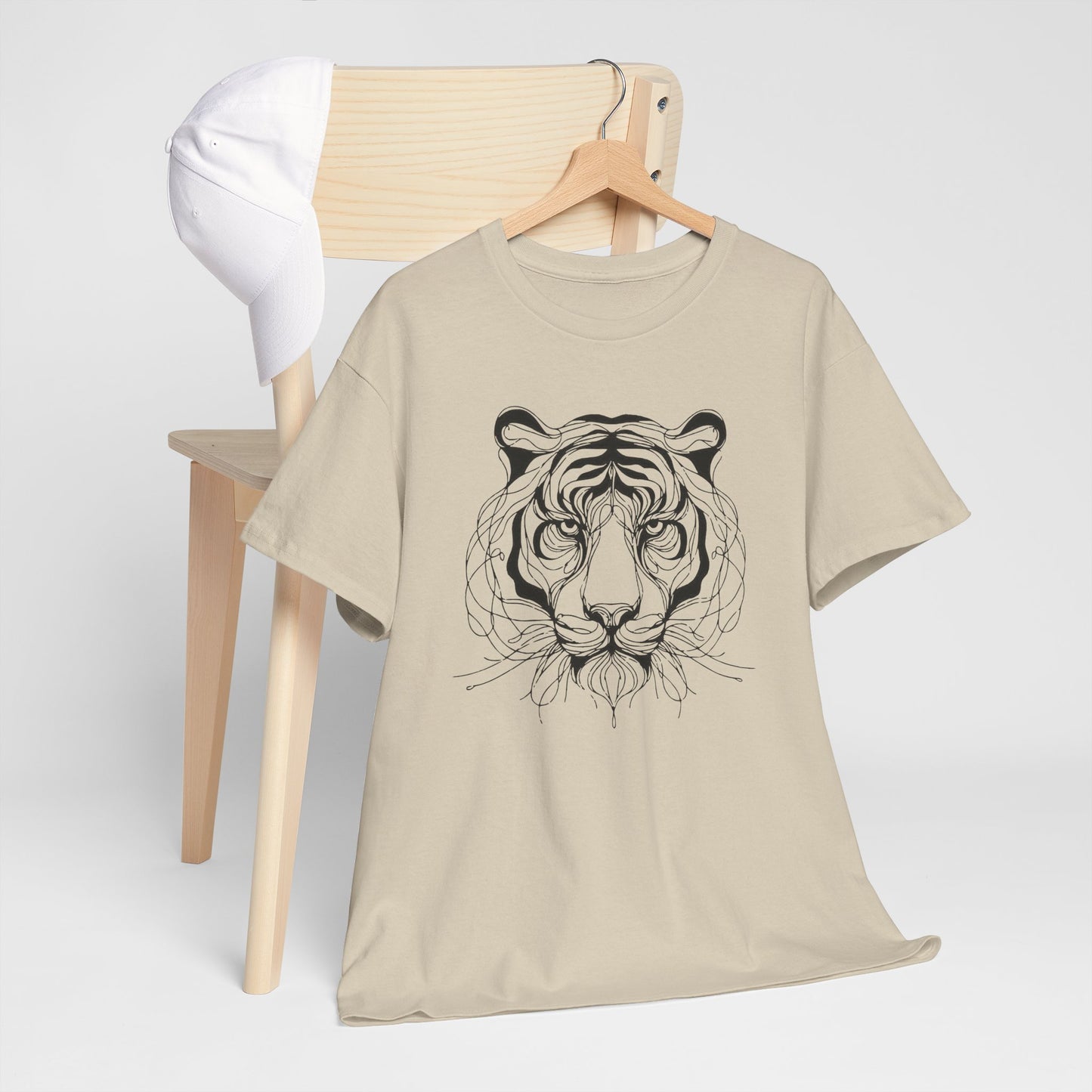 Tiger Line Art Shirt | Wild Animal Sketch Tee | Minimalist Big Cat Face Top | Heavy Cotton 100% Cotton Gift | Unisex Graphic T-Shirt