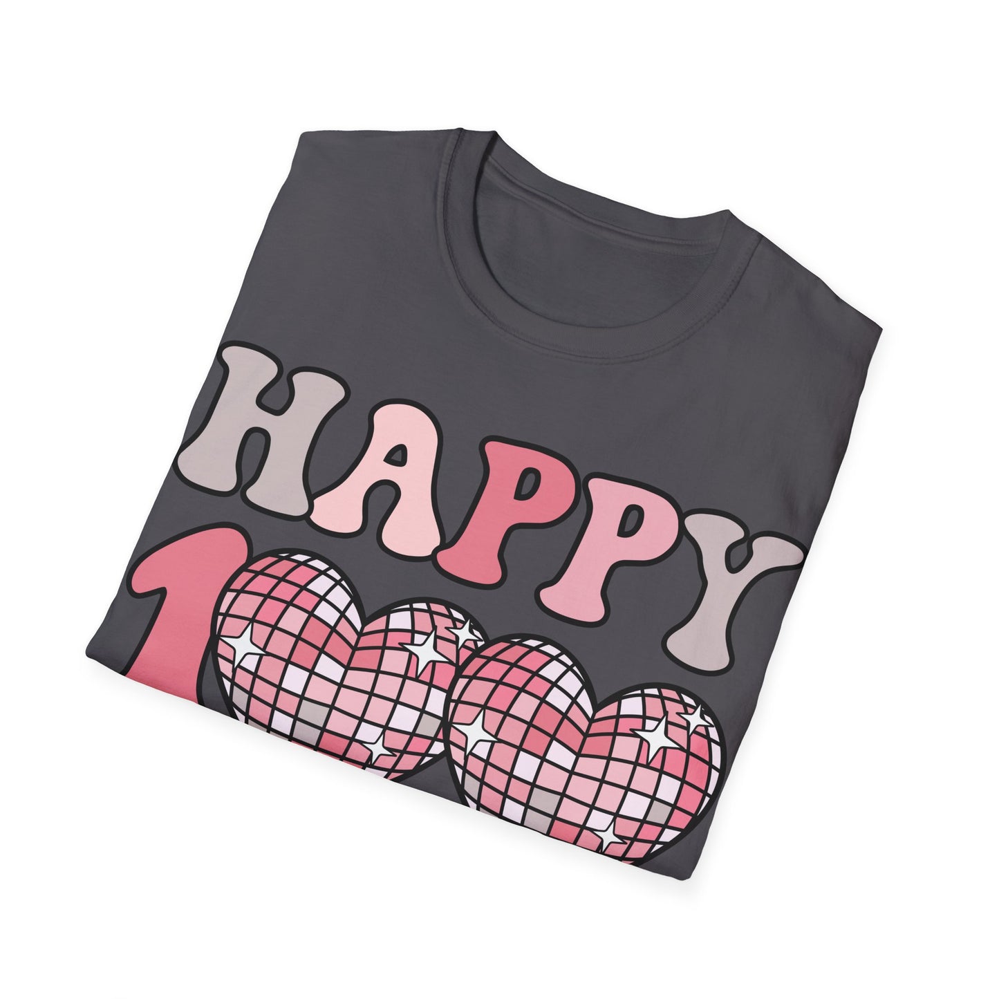 Happy 100 Days of School Shirt | Retro Disco Hearts Black Tee | Pink Groovy Teacher Outfit | Cute Student Milestone Gift