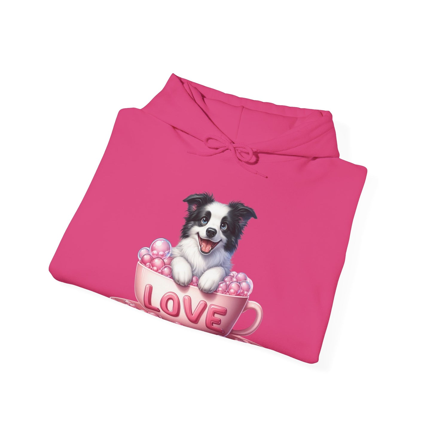 Viral Puppy Love Border Collie Hoodie - Cute Dog in Pink Cup Graphic Unisex Sweatshirt - Adorable Gift for Border Collie Lovers