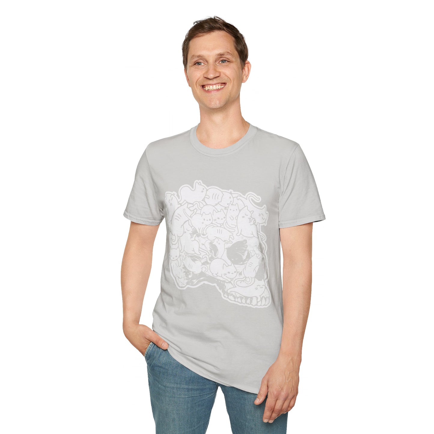 Spooky Feline Fun - Halloween Skull & Cats T-Shirt | Unique October Apparel