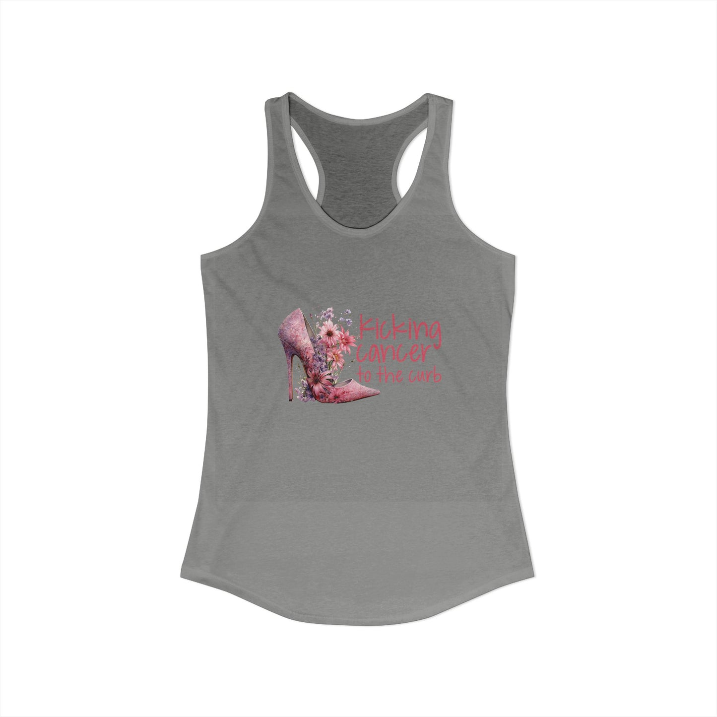 Kicking Cancer to the Curb – Glam Pink Heel Breast Cancer Awareness Racerback Tank