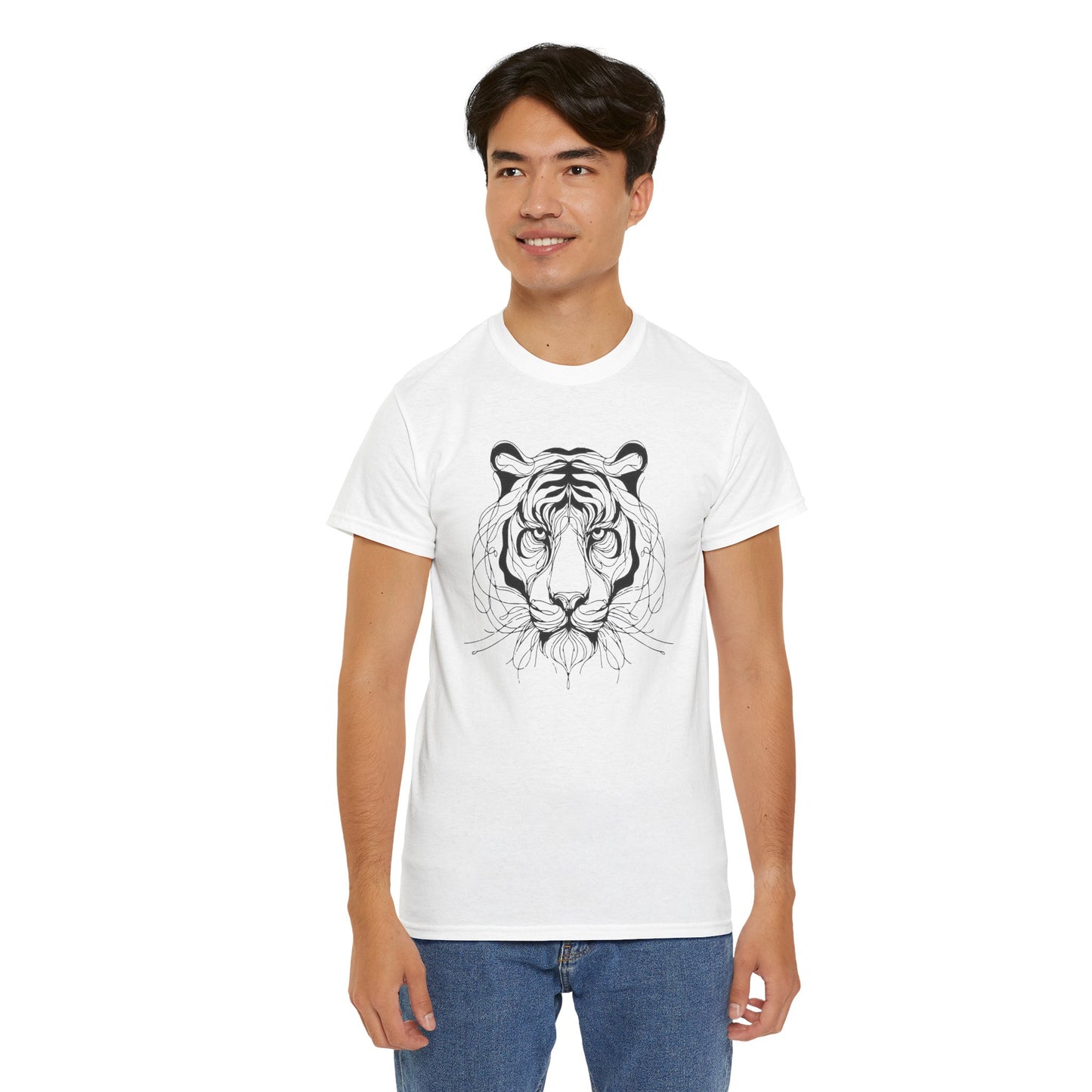 Tiger Line Art Shirt | Wild Animal Sketch Tee | Minimalist Big Cat Face Top | Heavy Cotton 100% Cotton Gift | Unisex Graphic T-Shirt