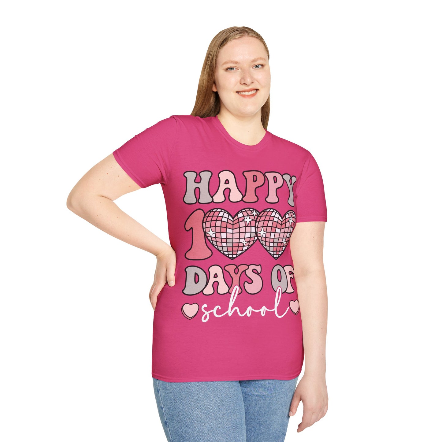 Happy 100 Days of School Shirt | Retro Disco Hearts Black Tee | Pink Groovy Teacher Outfit | Cute Student Milestone Gift