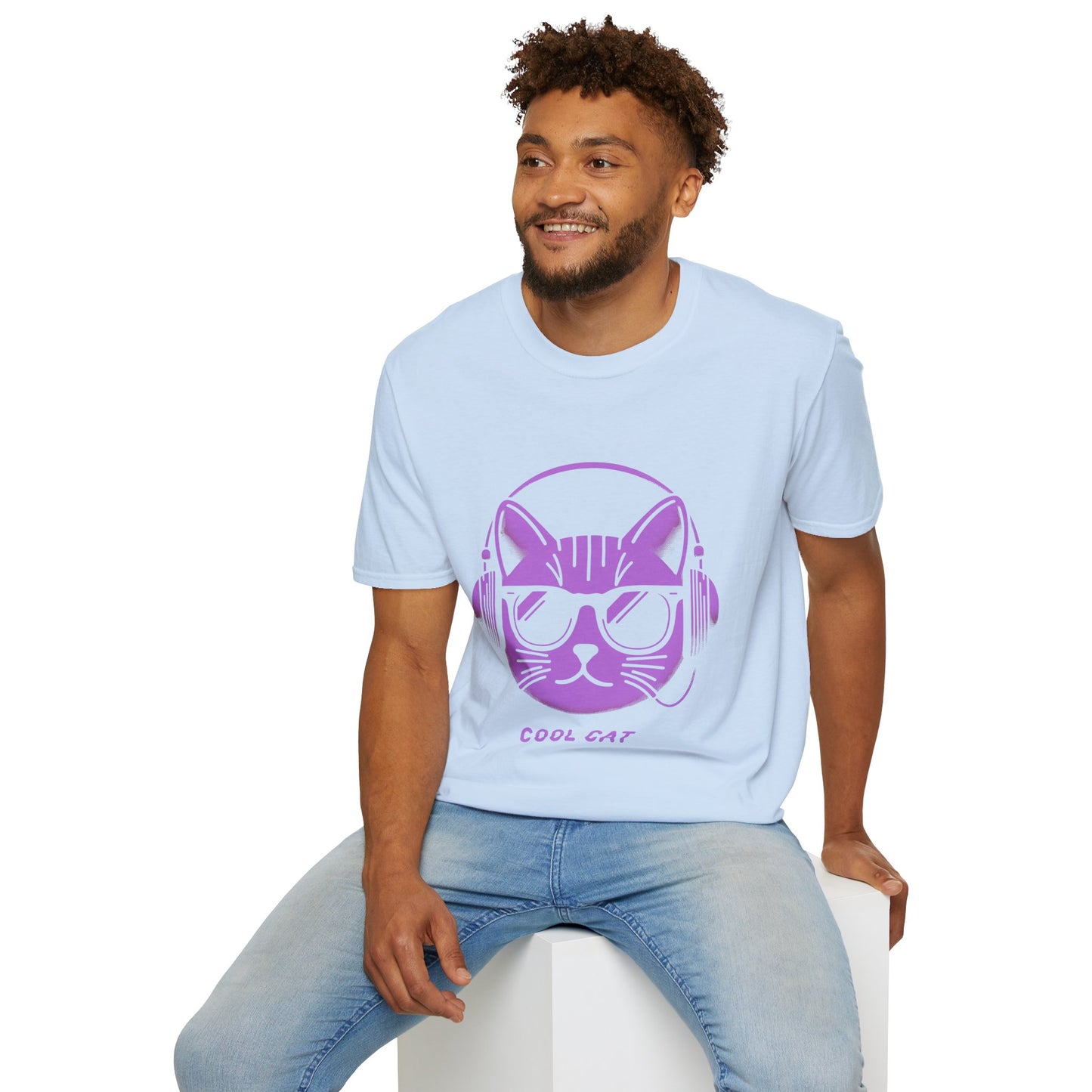 Cool Cat - Halloween Cat with Headphones Unisex Softstyle T-Shirt