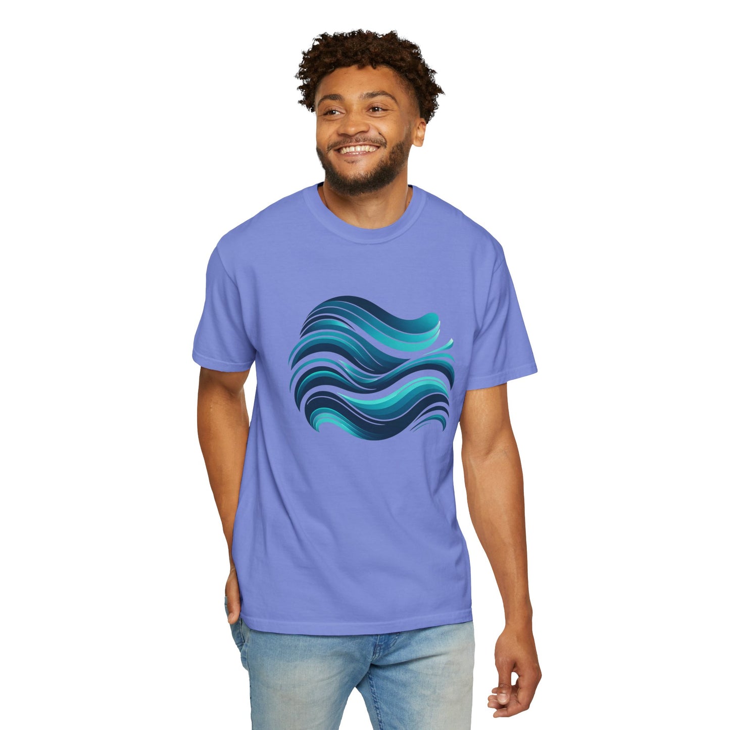 Abstract Ocean Wave T-Shirt  Modern Aqua Design   Artistic Sea Wave