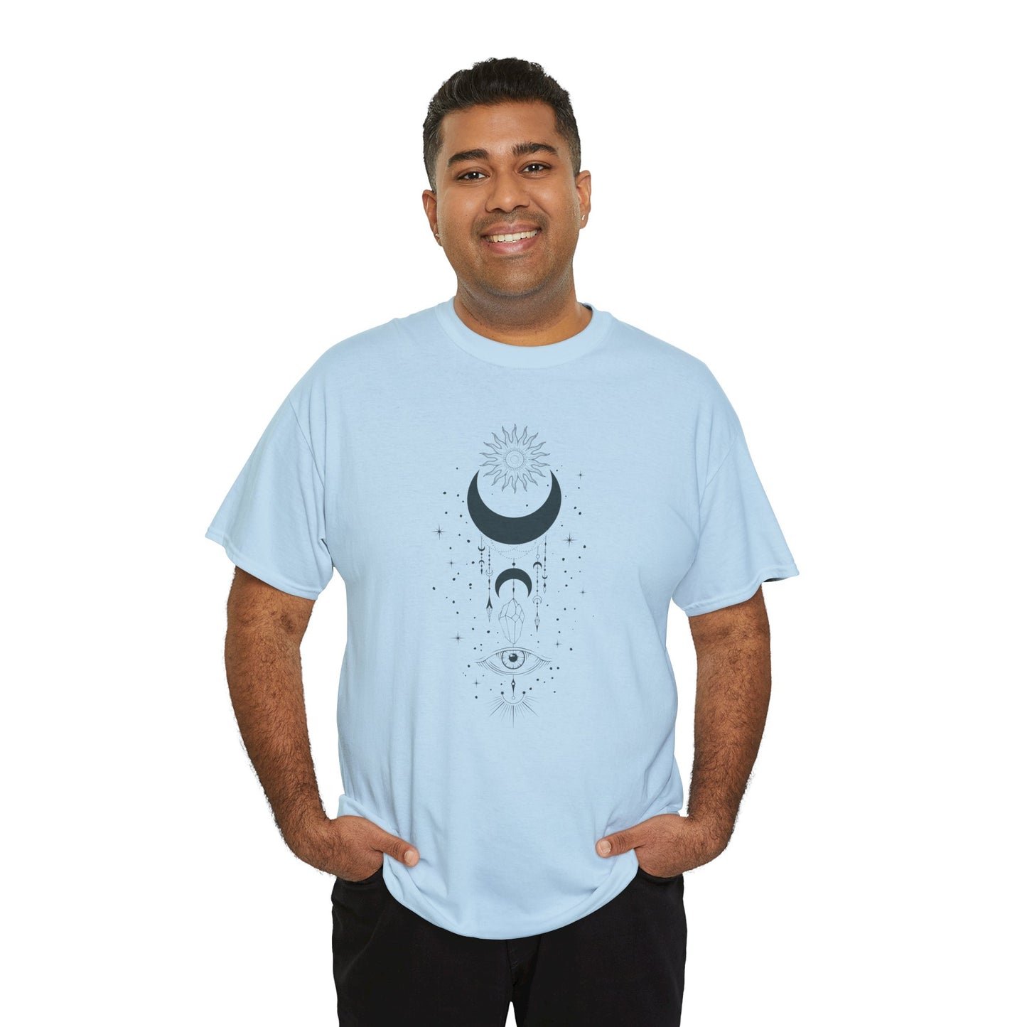 Celestial Moon & Sun Shirt | Boho Mystical Line Art Tee | Spiritual Astrology Gift | Heavy Cotton Unisex Top | Witchy Yoga T-Shirt