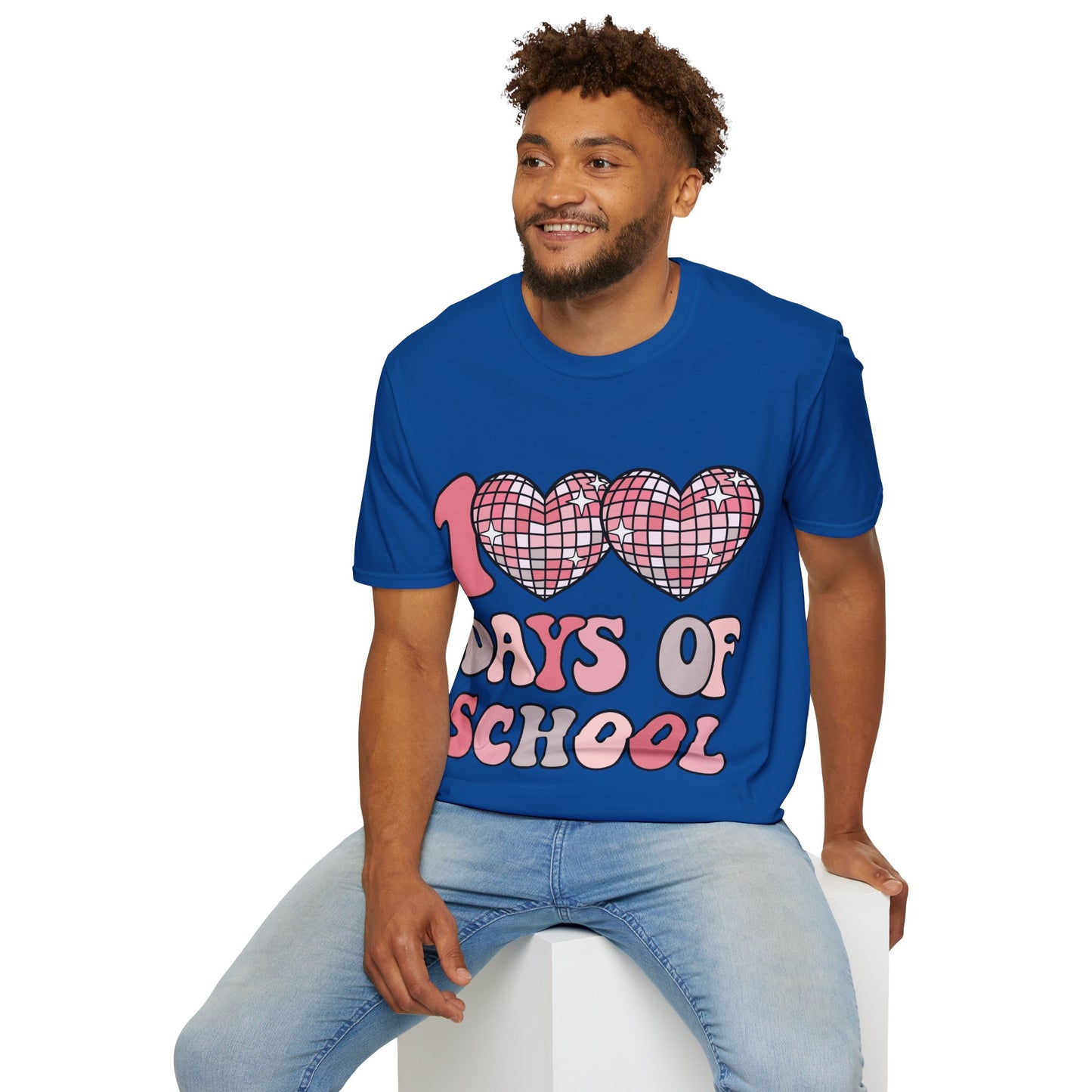 00 Days of School Shirt | Retro Pink Disco Hearts Tee | Vintage Bubble Letter Teacher & Student Top | Soft Ring-Spun Cotton Gift