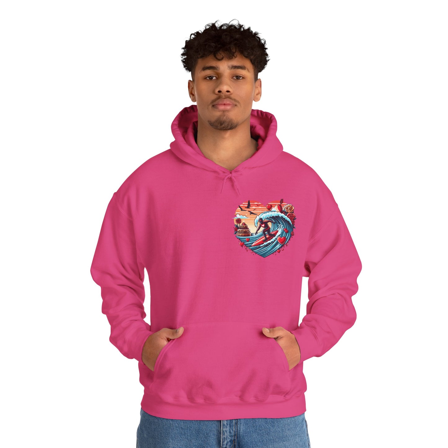 Surfing Love Heart Hoodie Surfer Wave Unisex Sweatshirt - Viral Romantic Beach Gift