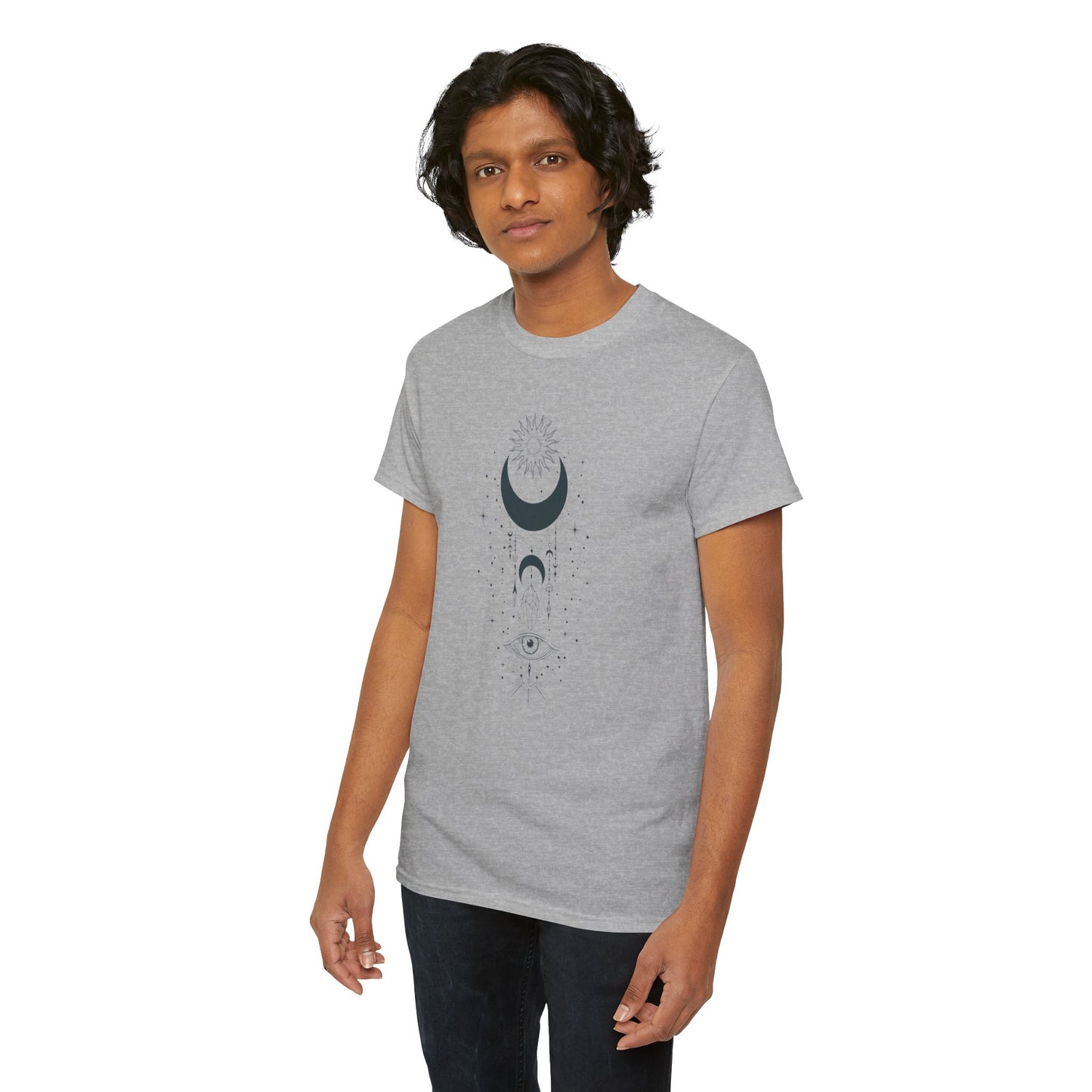 Celestial Moon & Sun Shirt | Boho Mystical Line Art Tee | Spiritual Astrology Gift | Heavy Cotton Unisex Top | Witchy Yoga T-Shirt