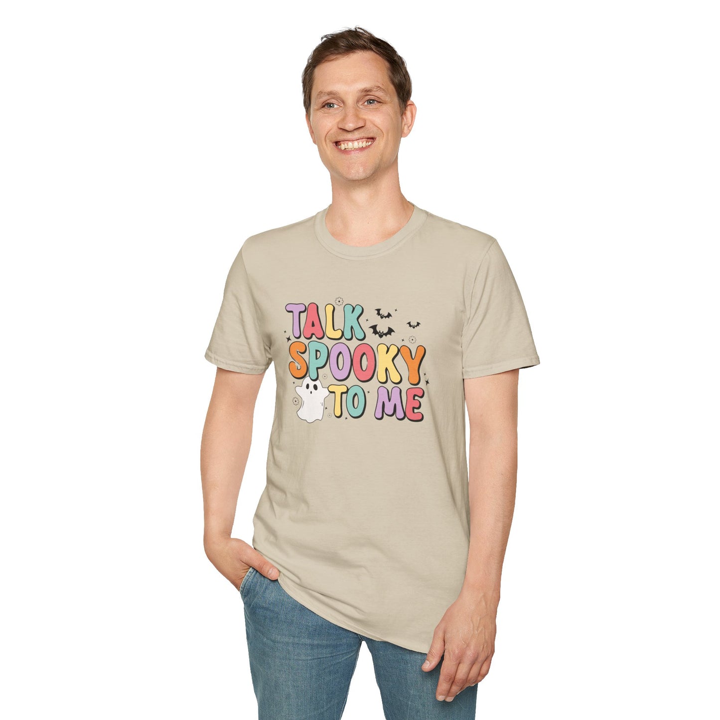 Talk Spooky To Me – Cute Pastel Ghost Halloween T‑Shirt for Spooky Season Lovers