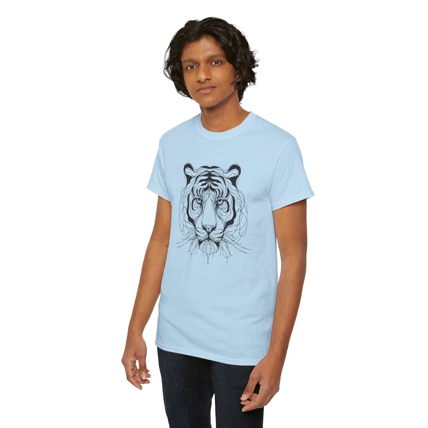 Tiger Line Art Shirt | Wild Animal Sketch Tee | Minimalist Big Cat Face Top | Heavy Cotton 100% Cotton Gift | Unisex Graphic T-Shirt