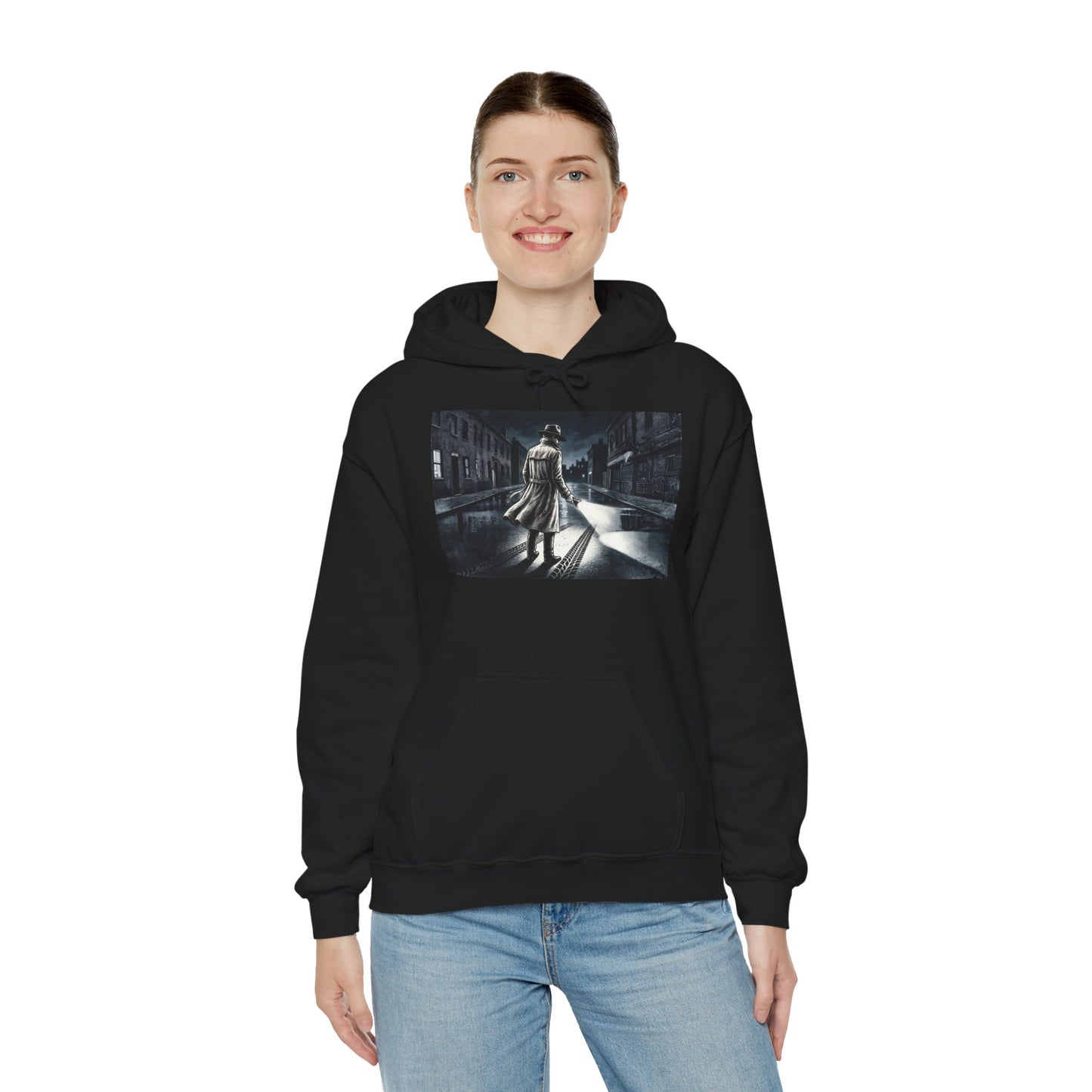 Shadow Streets Noir Detective Hoodie | Vintage Mystery Trench Coat