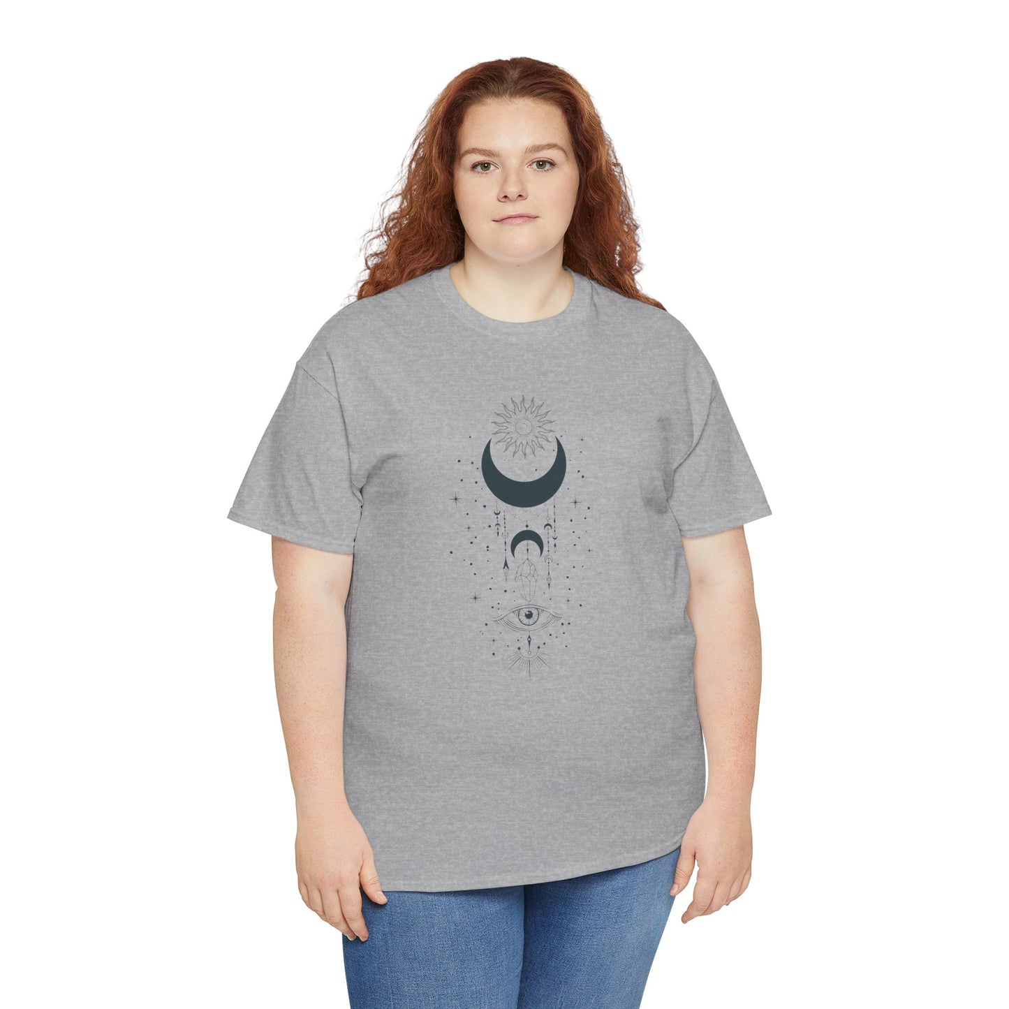 Celestial Moon & Sun Shirt | Boho Mystical Line Art Tee | Spiritual Astrology Gift | Heavy Cotton Unisex Top | Witchy Yoga T-Shirt