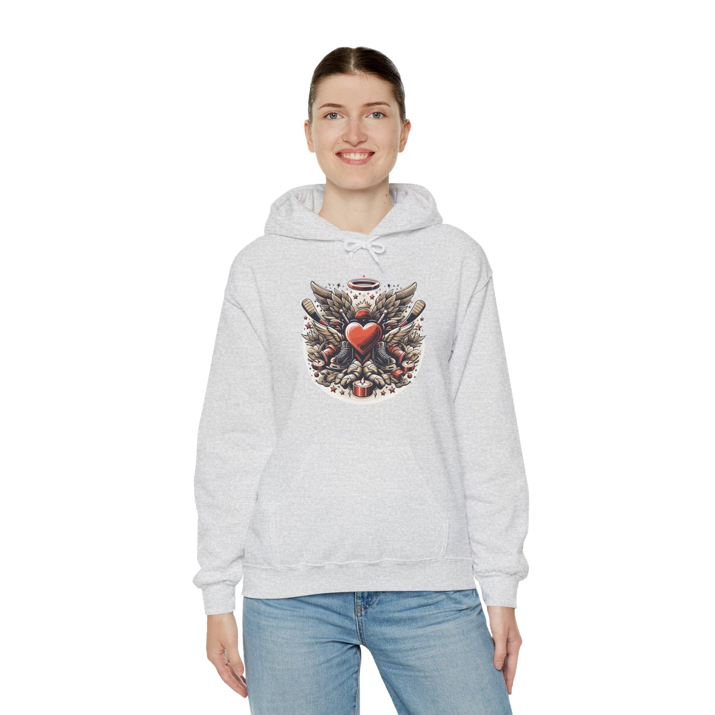 Hockey Heart & Angel Wings Hoodie | Edgy "Love the Game" Sweatshirt | Unique Sports Valentine's Gift
