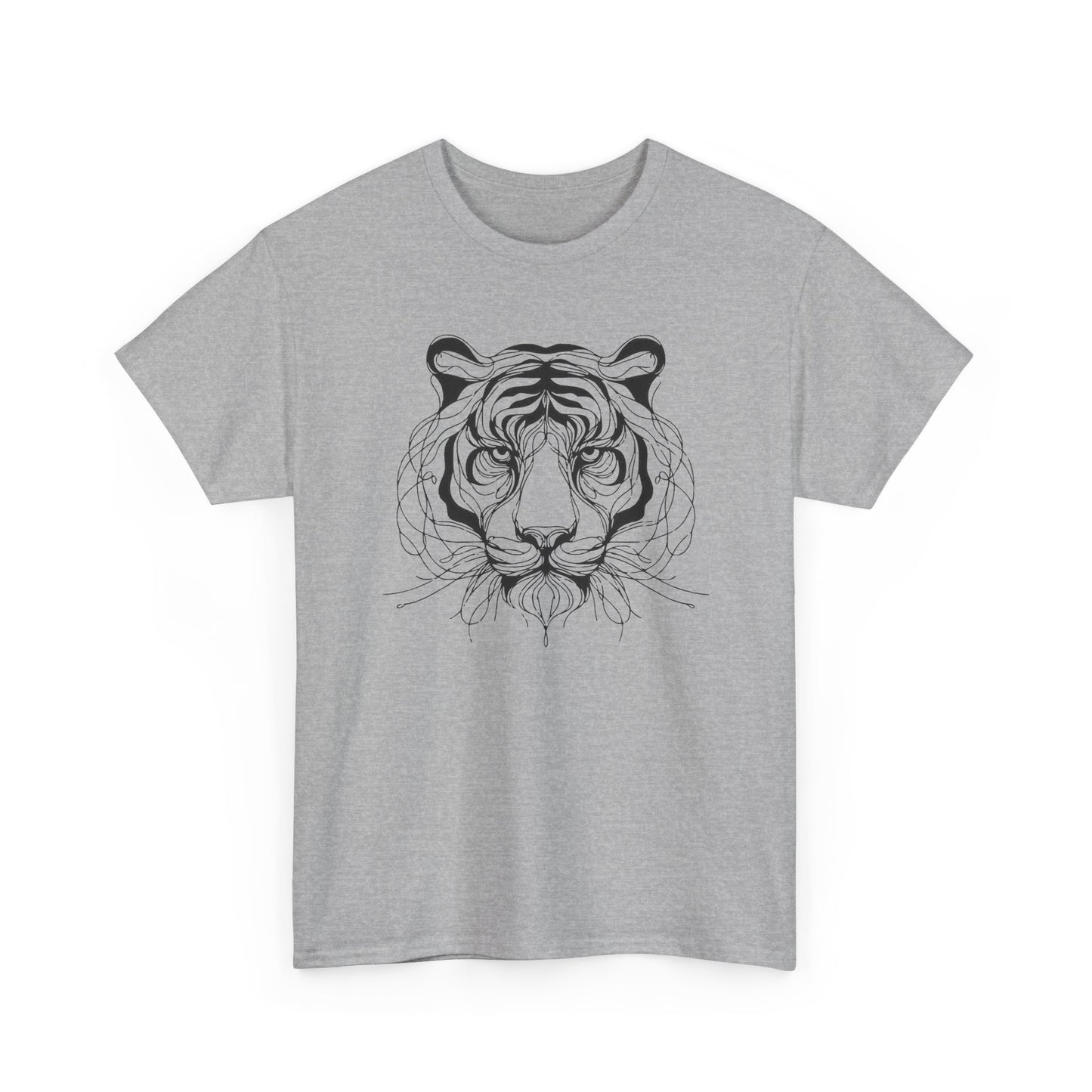 Tiger Line Art Shirt | Wild Animal Sketch Tee | Minimalist Big Cat Face Top | Heavy Cotton 100% Cotton Gift | Unisex Graphic T-Shirt