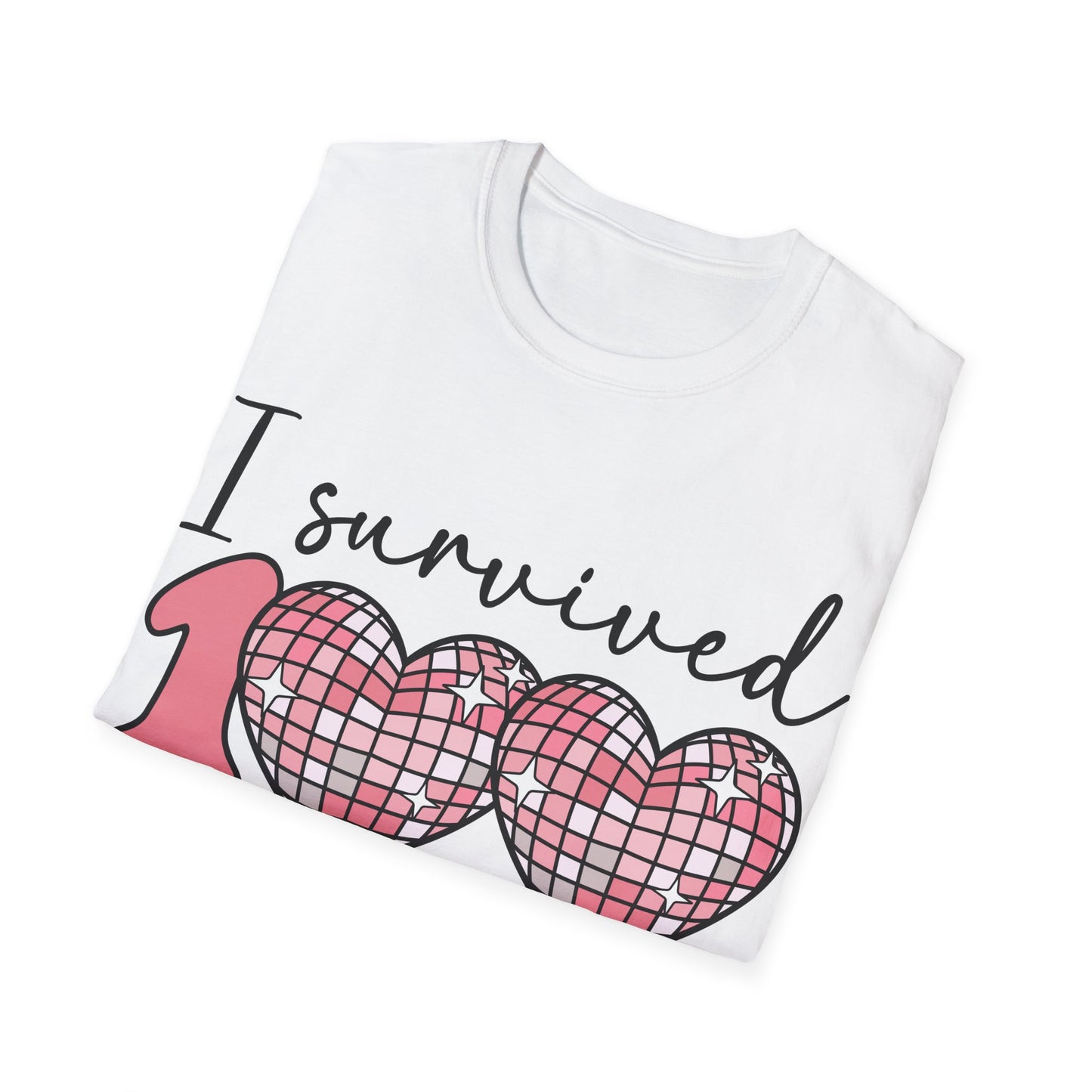 I Survived 100 Days of School Shirt | Funny Retro Disco Heart Tee | Pink 100th Day Teacher Gift | Humorous Student Outfit