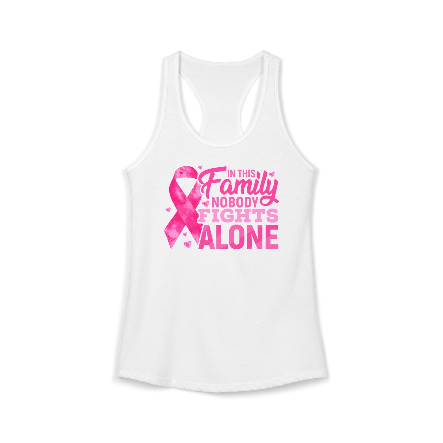 No One Fights Alone" Family Support Tank | Pink Ribbon Cancer Awareness Racerback | Breast Cancer Walk Shirt