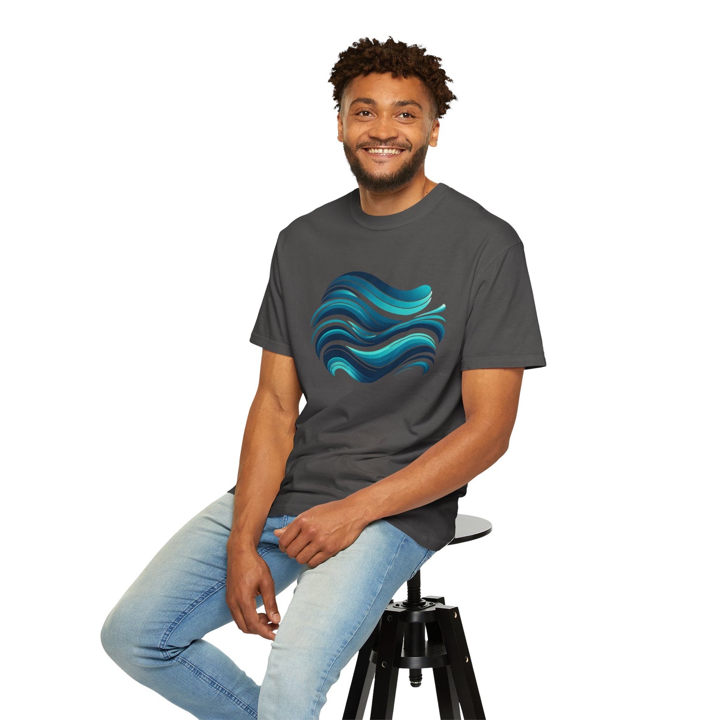 Abstract Ocean Wave T-Shirt  Modern Aqua Design   Artistic Sea Wave