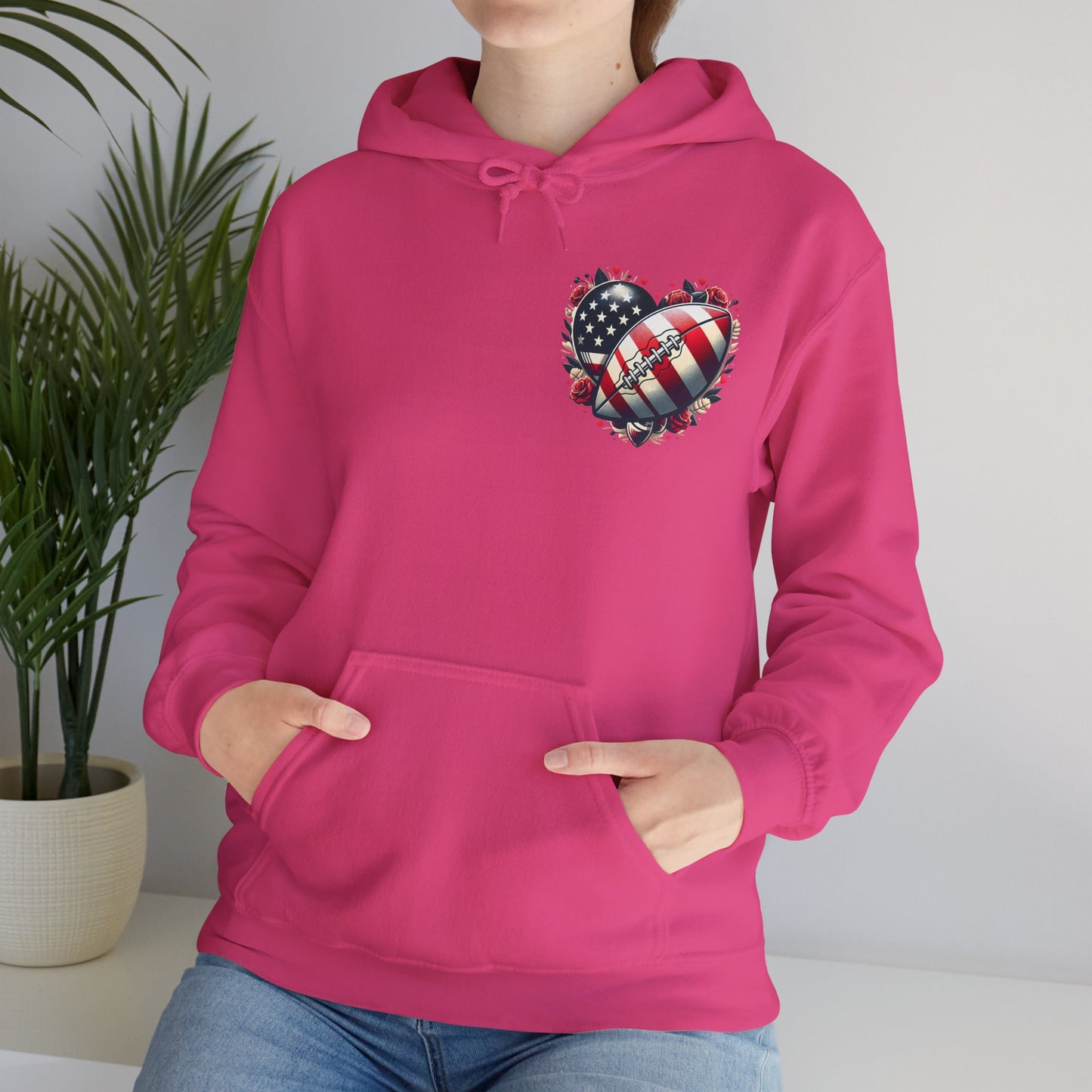 Touchdown Soul: Patriotic American Flag Football Heart Hoodie