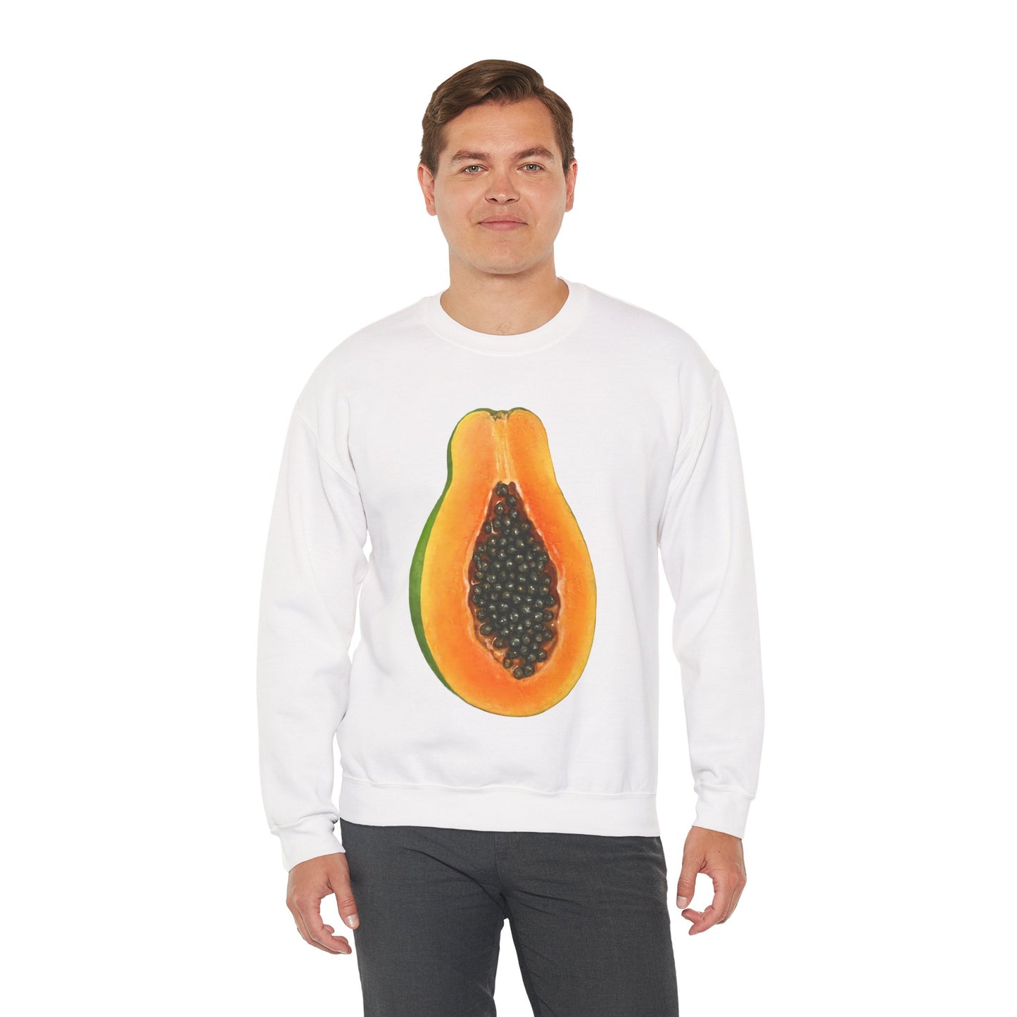 Papaya Slice Crewneck Sweatshirt | Aesthetic Tropical Fruit Pullover | Funny Lazy Halloween Costume & Foodie Gift