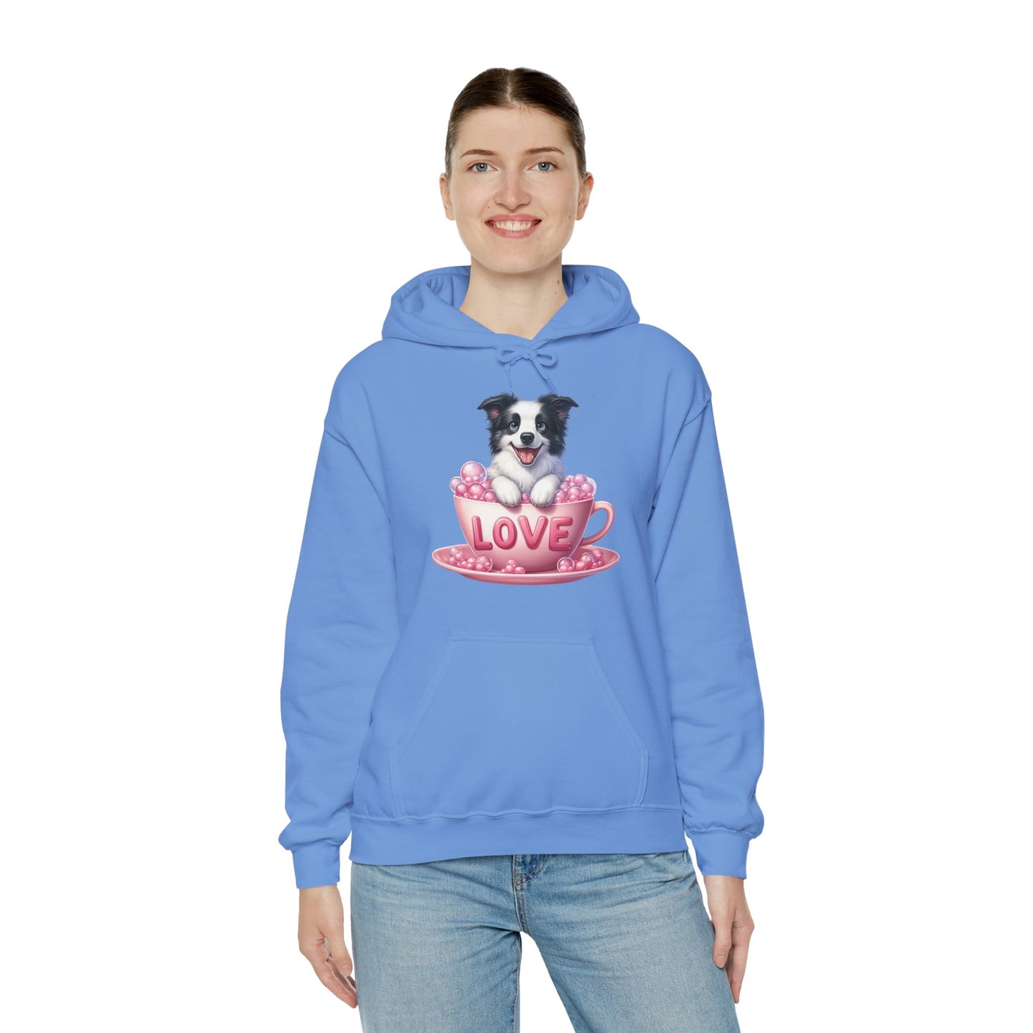 Viral Puppy Love Border Collie Hoodie - Cute Dog in Pink Cup Graphic Unisex Sweatshirt - Adorable Gift for Border Collie Lovers