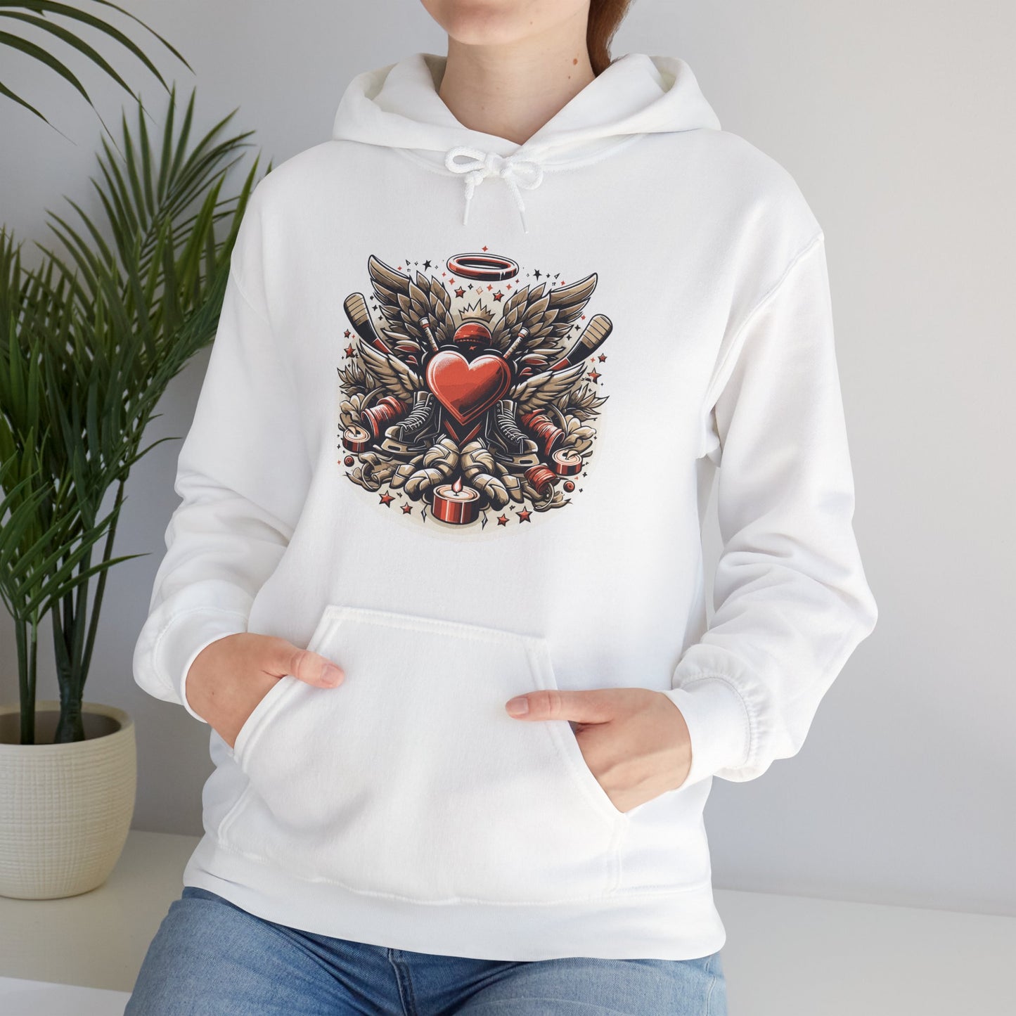 Hockey Heart & Angel Wings Hoodie | Edgy "Love the Game" Sweatshirt | Unique Sports Valentine's Gift