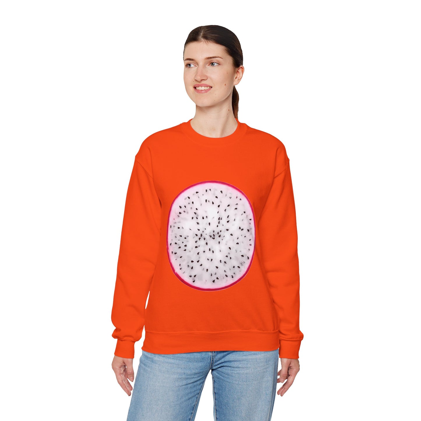 Dragon Fruit Slice Crewneck Sweatshirt | Aesthetic "Pitaya" Pullover | Funny Lazy Halloween Costume & Foodie Gif