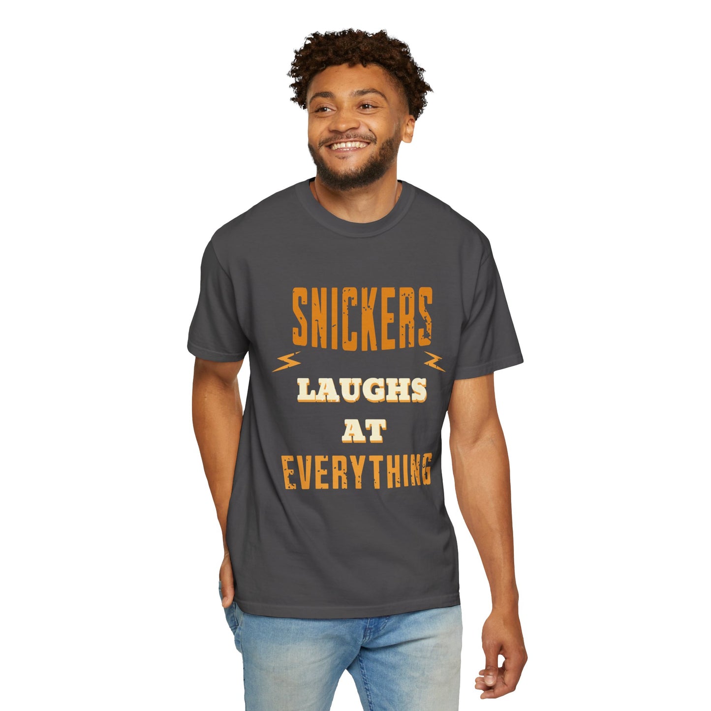 Cheerful 'Laughs at Everything' T-Shirt - coworker/friend Inspired Humorous Fun Shirt