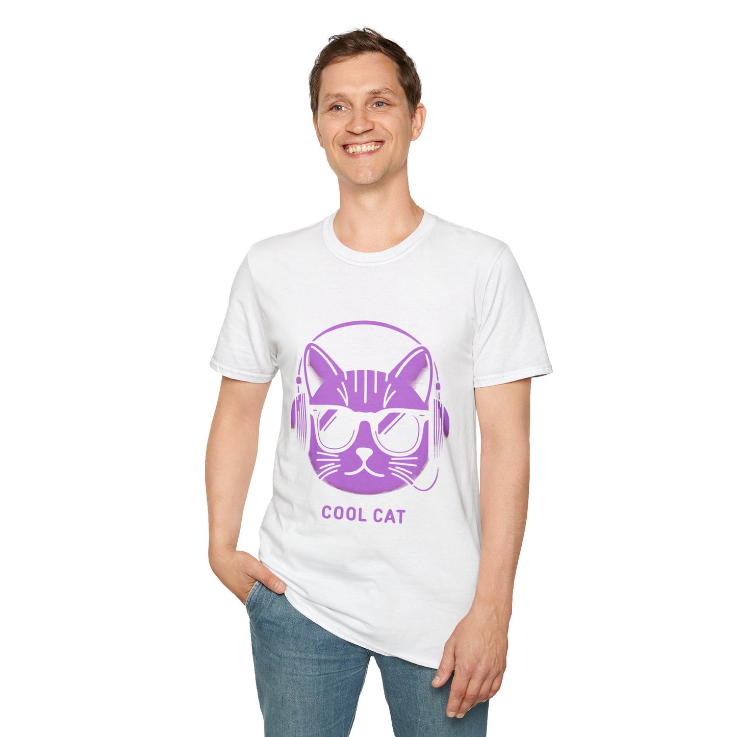 Cool Cat - Halloween Cat with Headphones Unisex Softstyle T-Shirt