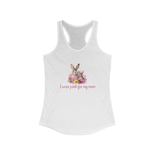 Supportive ‘I Wear Pink For My Mom’ Rabbit & Floral Design Breast Cancer Awareness Tank Top